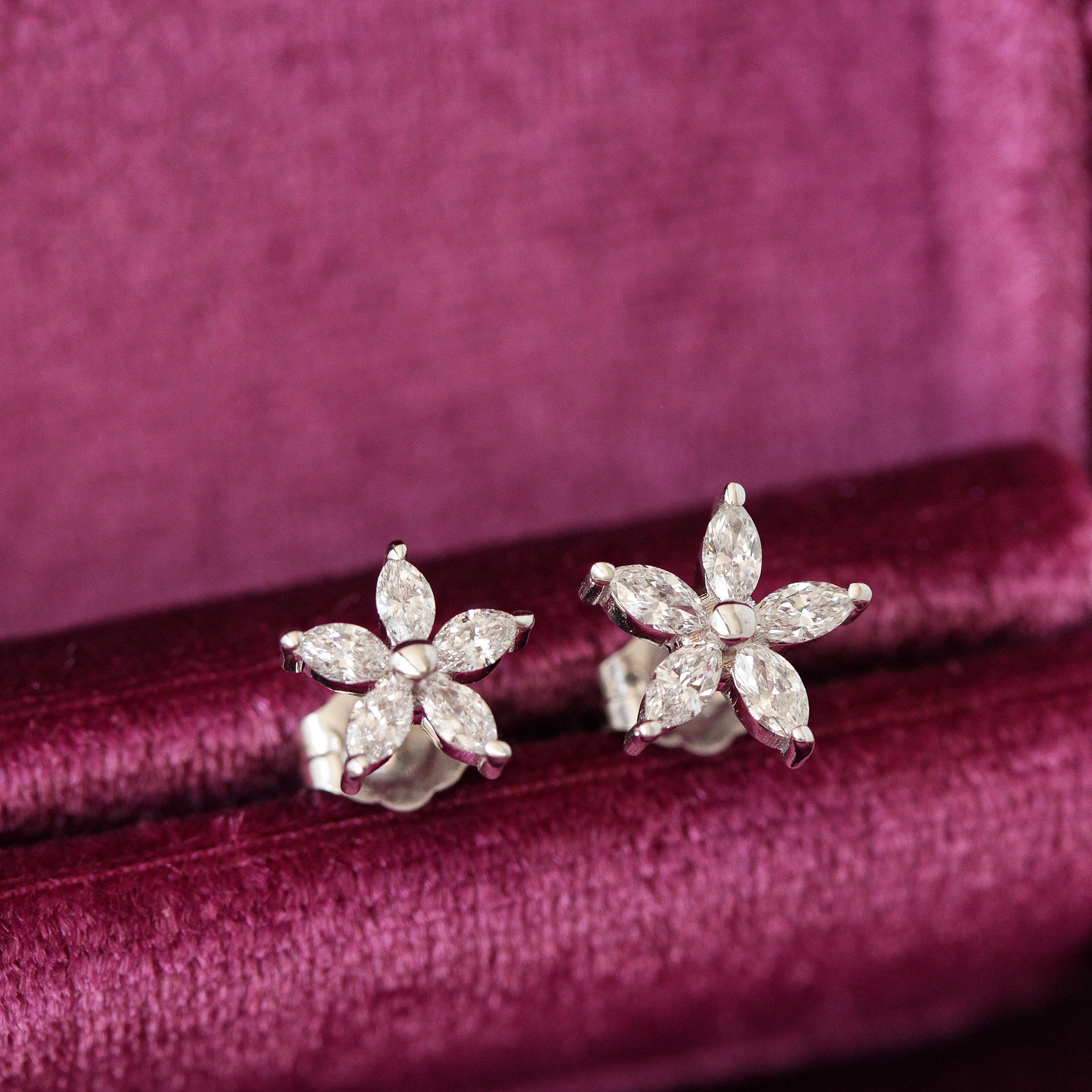 Marquise Diamond Flower Stud Earrings