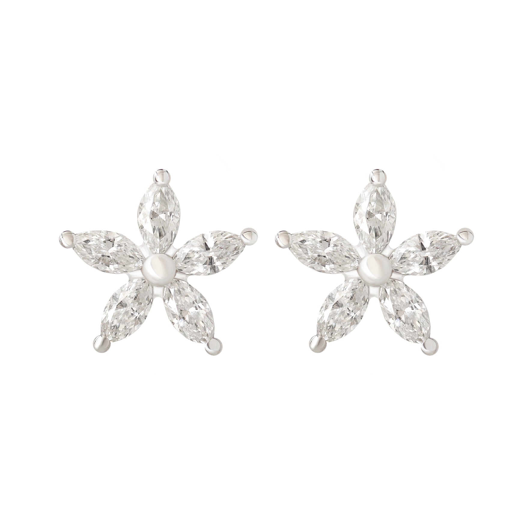 Marquise Diamond Flower Stud Earrings