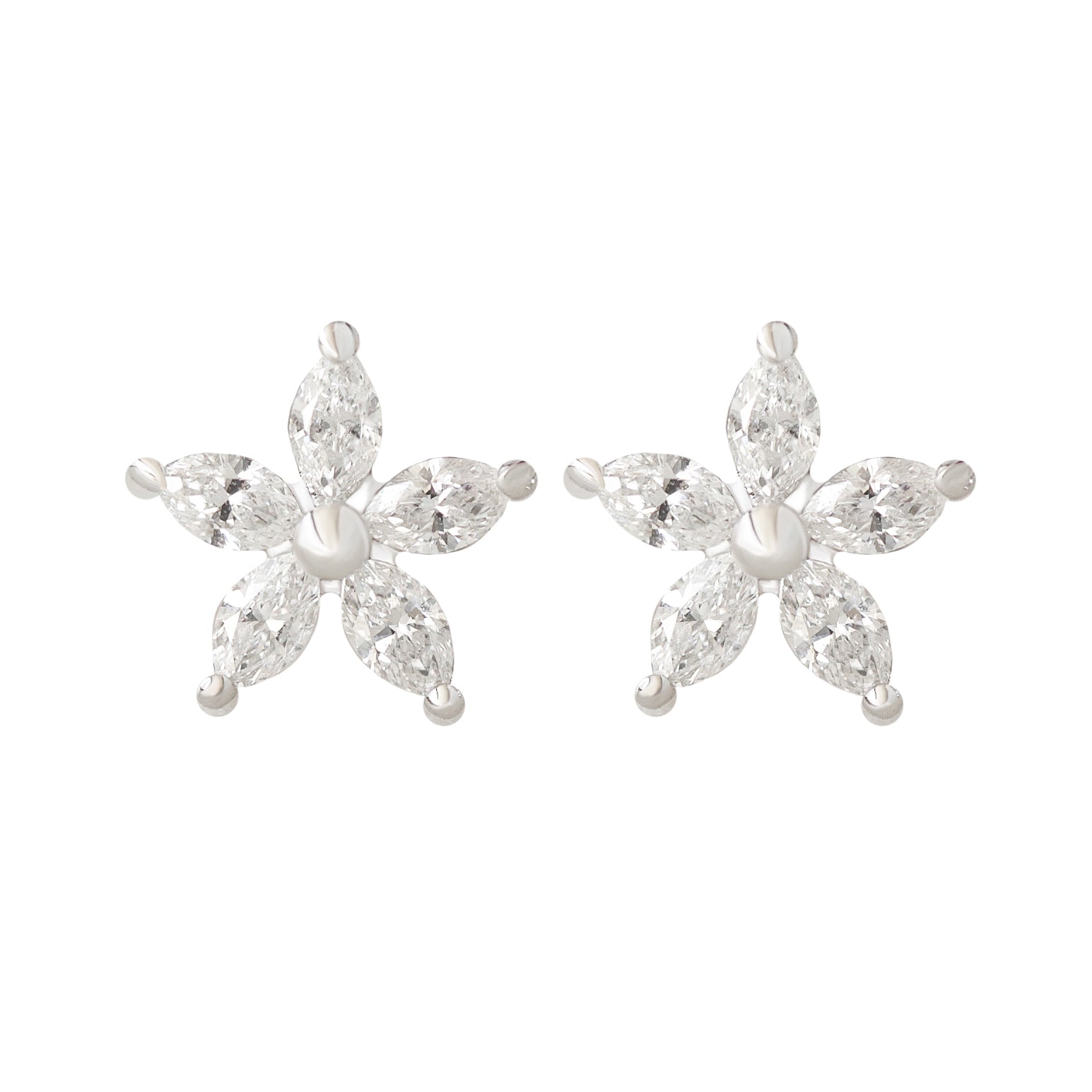 Marquise Diamond Flower Stud Earrings