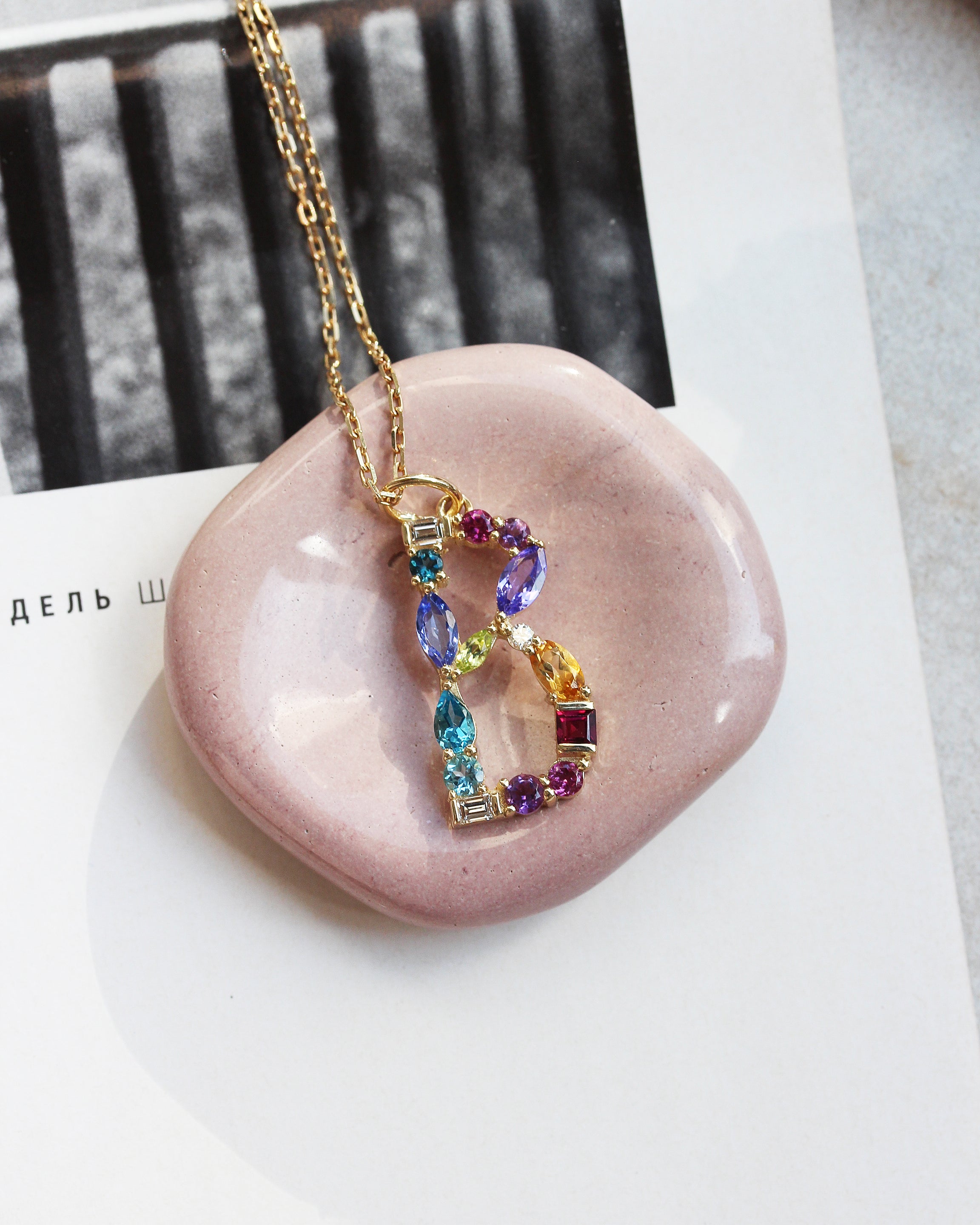 Large Initial Gem Story Initial Personalized Pendant
