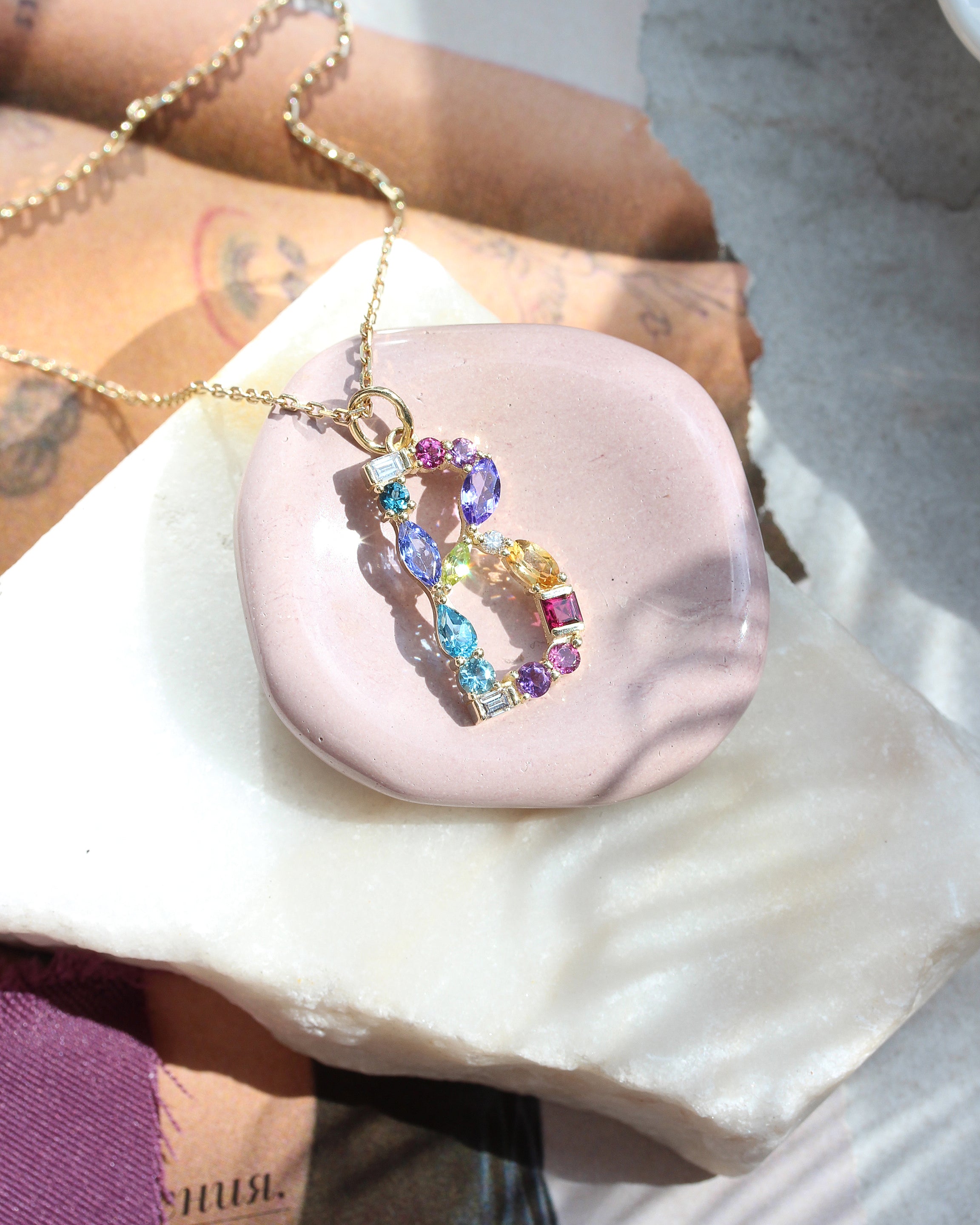 Large Initial Gem Story Initial Personalized Pendant