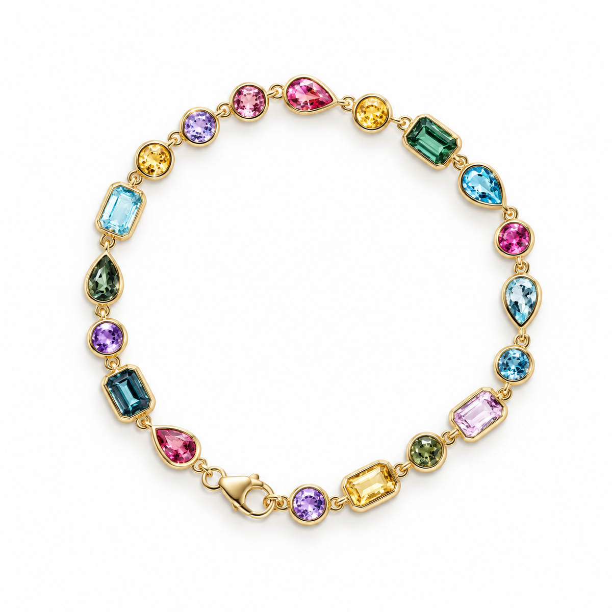 Colorful Rainbow Multi Gemstone Bezel Set Birthstone Bracelet