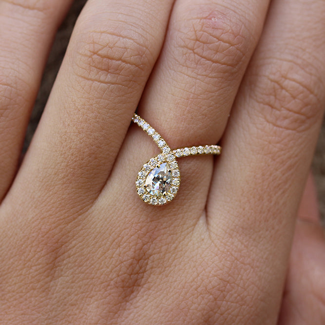 Pear Halo Diamond Unique Engagement Ring - Bliss