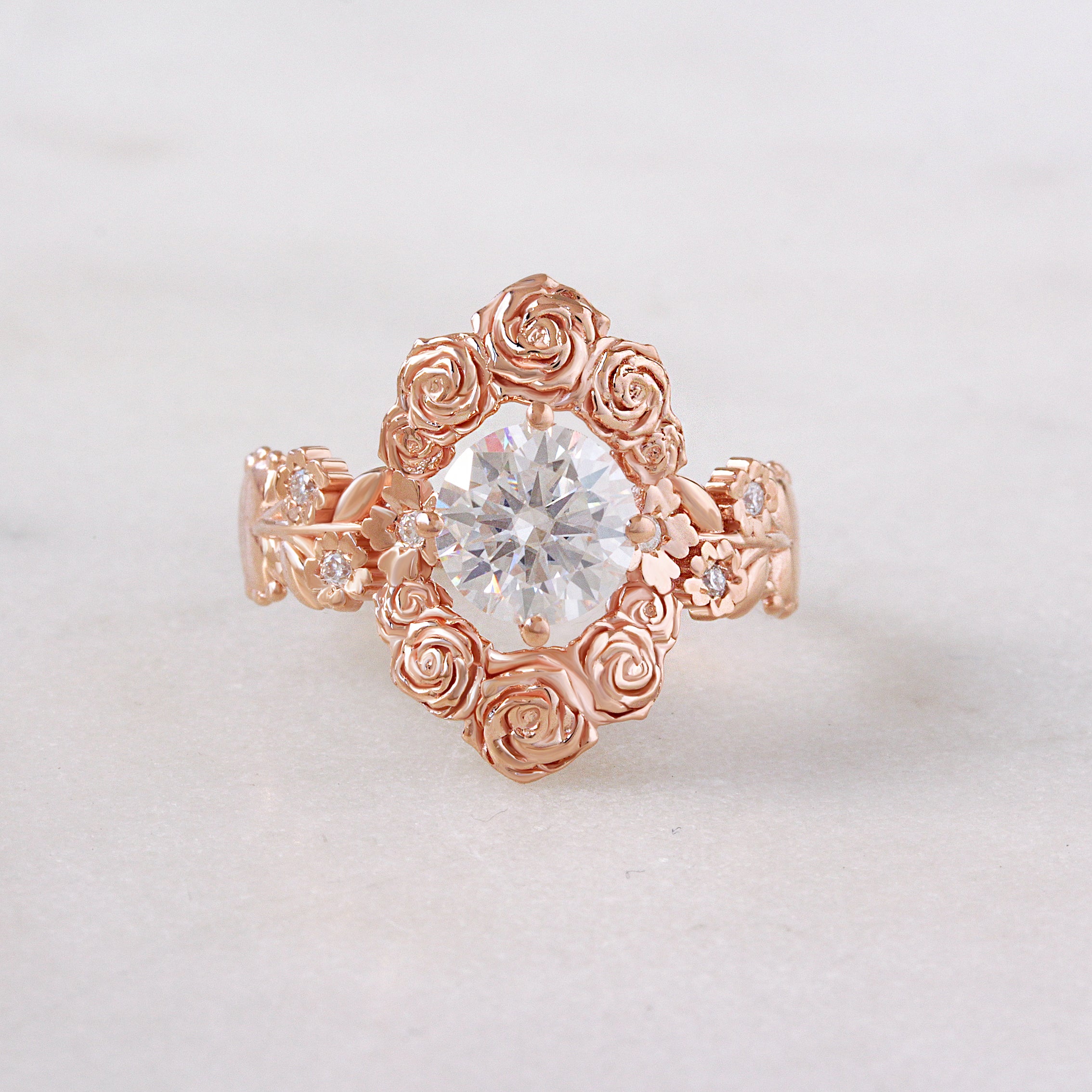 Romantic Floral 1.25CT Round Diamond Solitaire Engagement Ring - Juliet's Garden