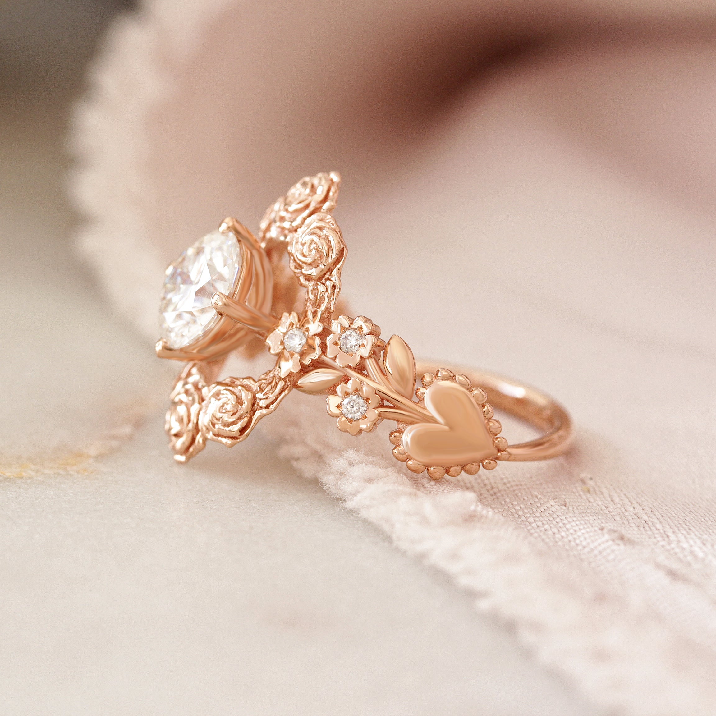 Romantic Floral 1.5CT Round Diamond Solitaire Engagement Ring - Juliet's Garden