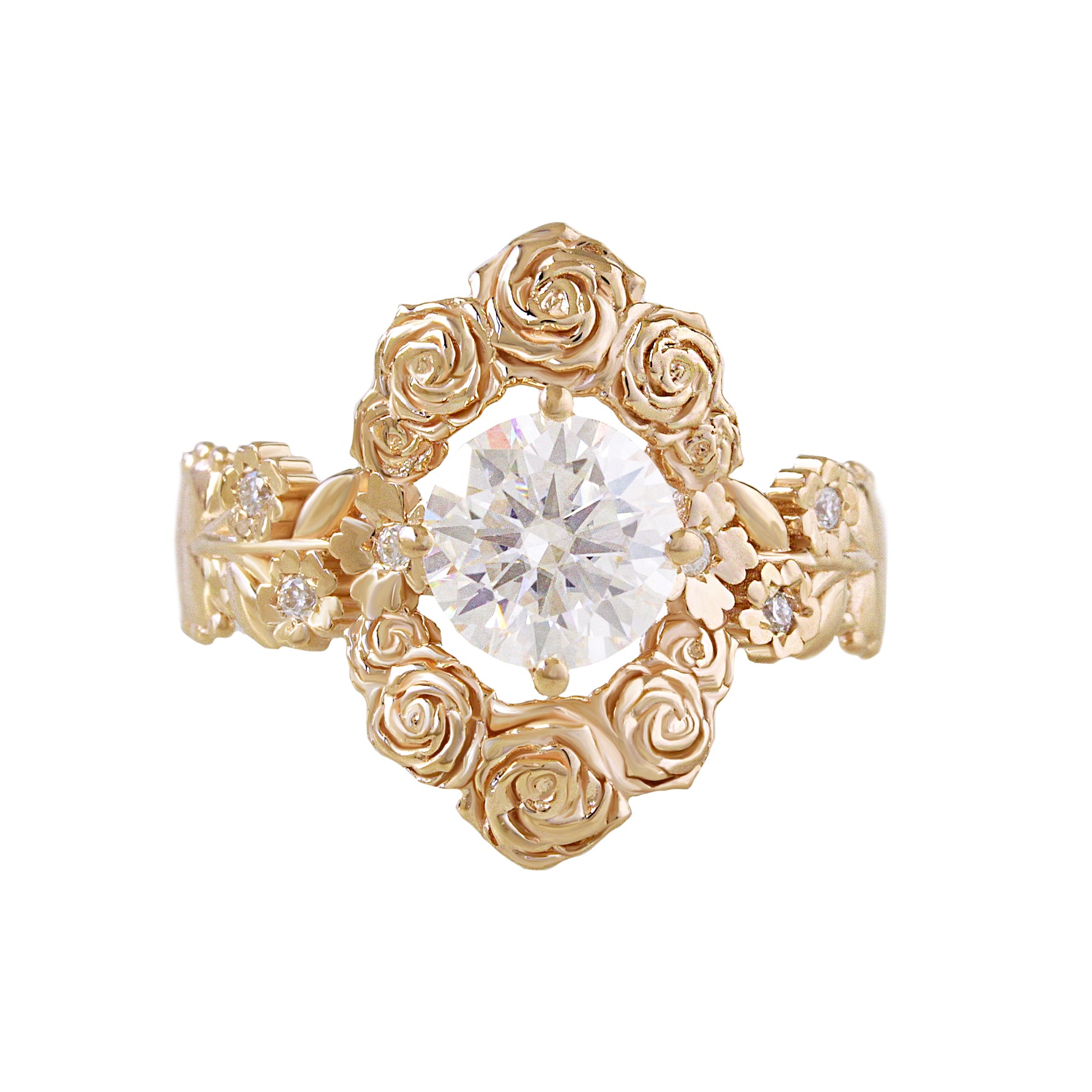 Romantic Floral 1.5CT Round Diamond Solitaire Engagement Ring - Juliet's Garden