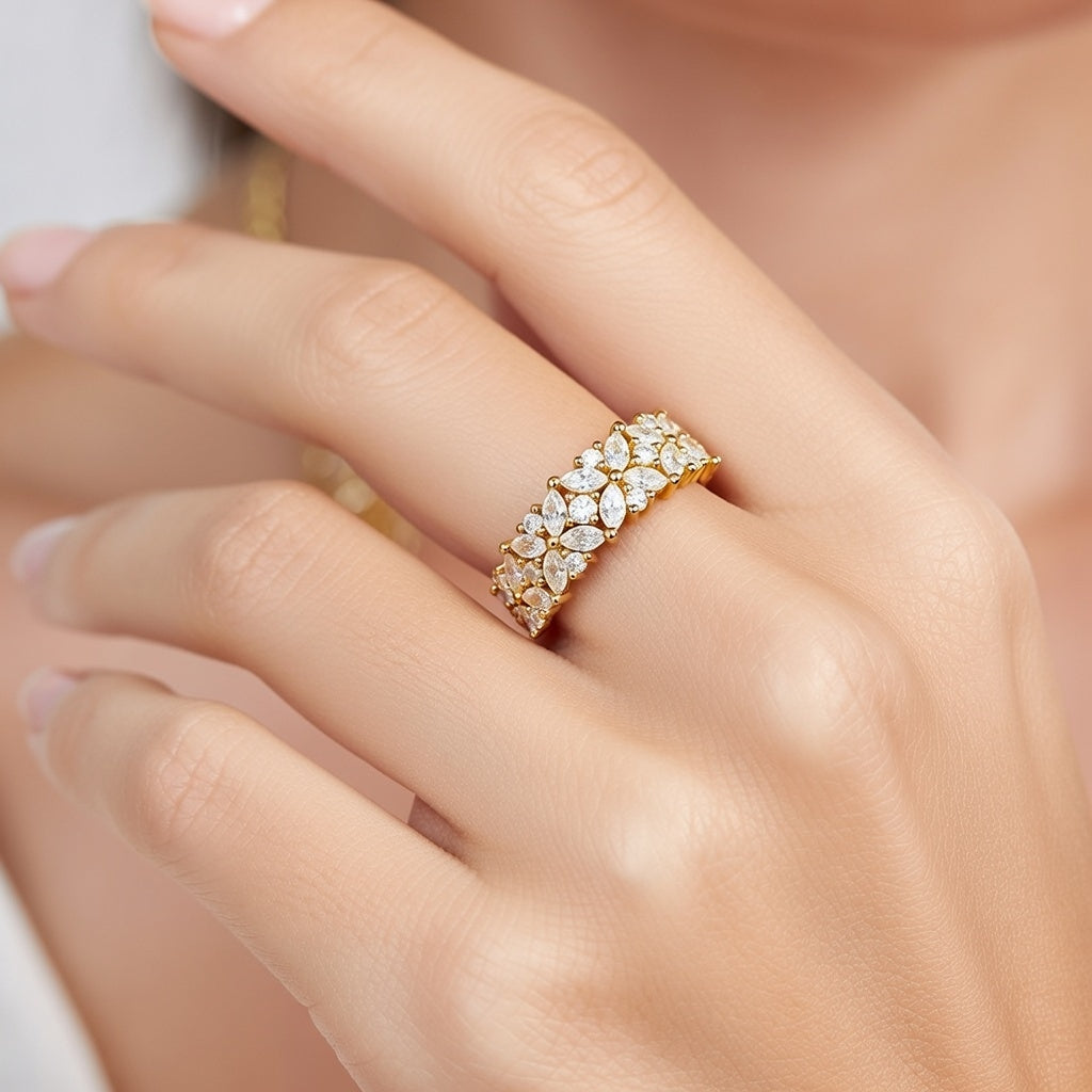 Half Eternity Pattern Marquise & Round 6mm Wide Diamond Ring Mirage