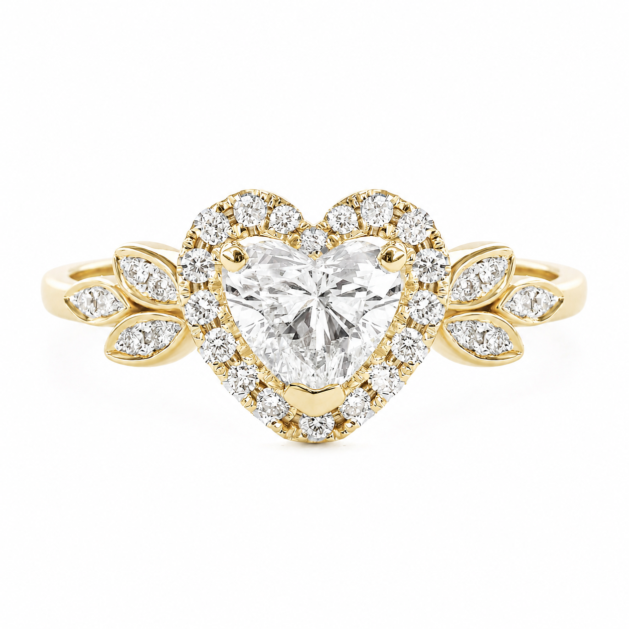 Blossom Heart Diamond Halo Unique Engagement Ring