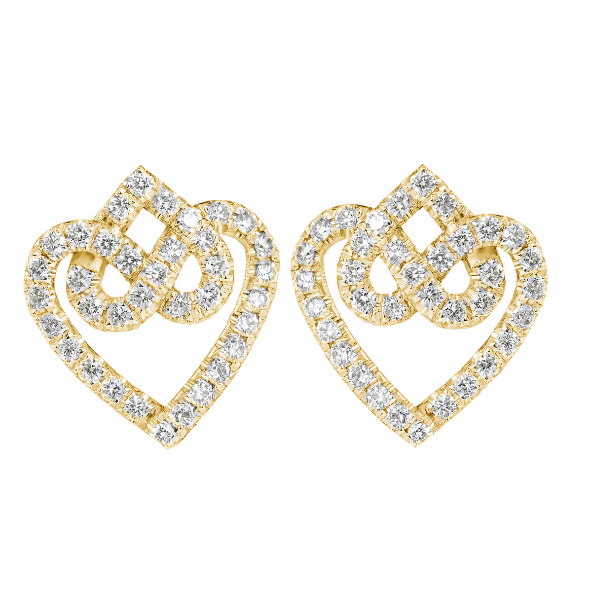 Hearts Lock Knot Stud Diamond Earrings