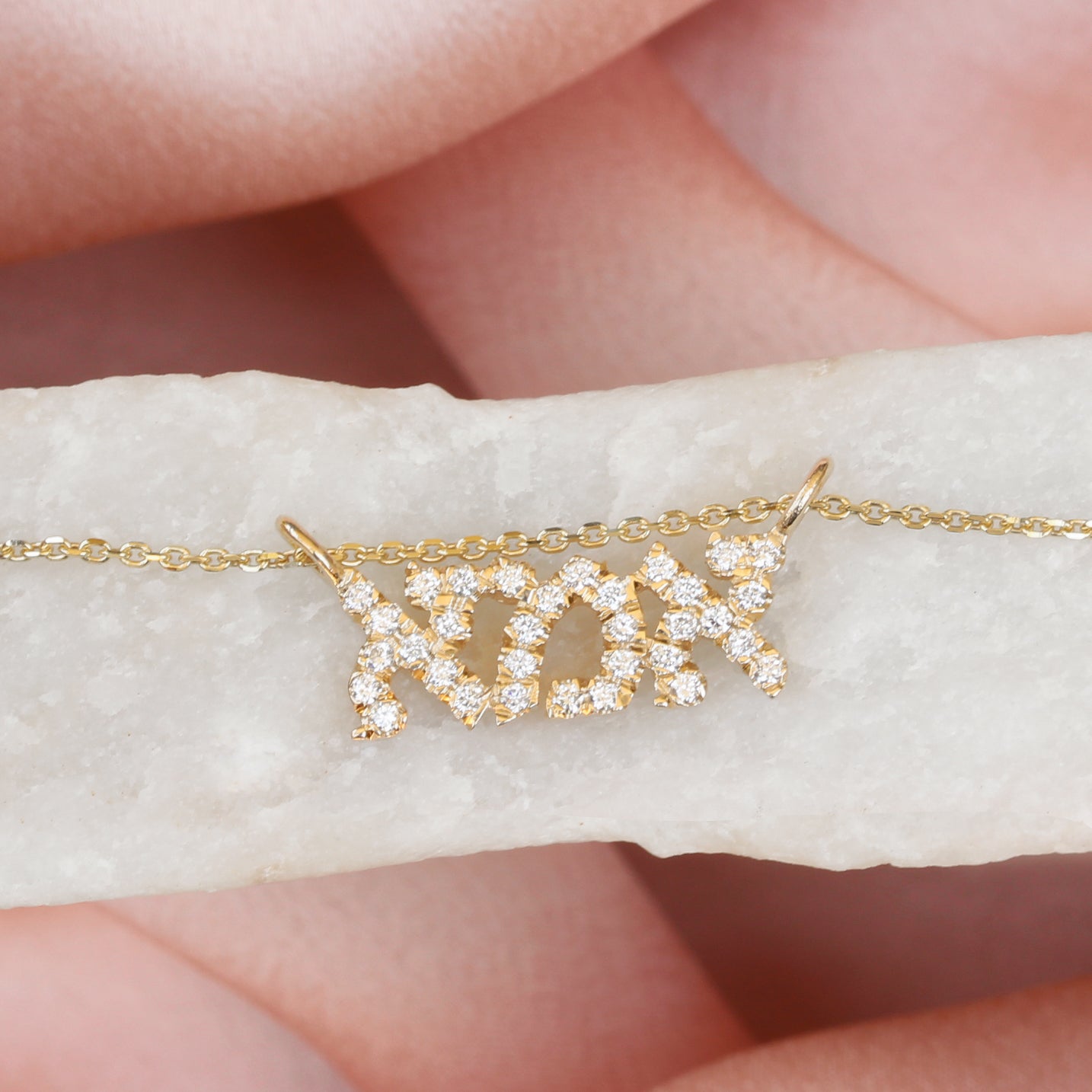 Hebrew Name Gold and Diamond Necklace - Personalized Necklace