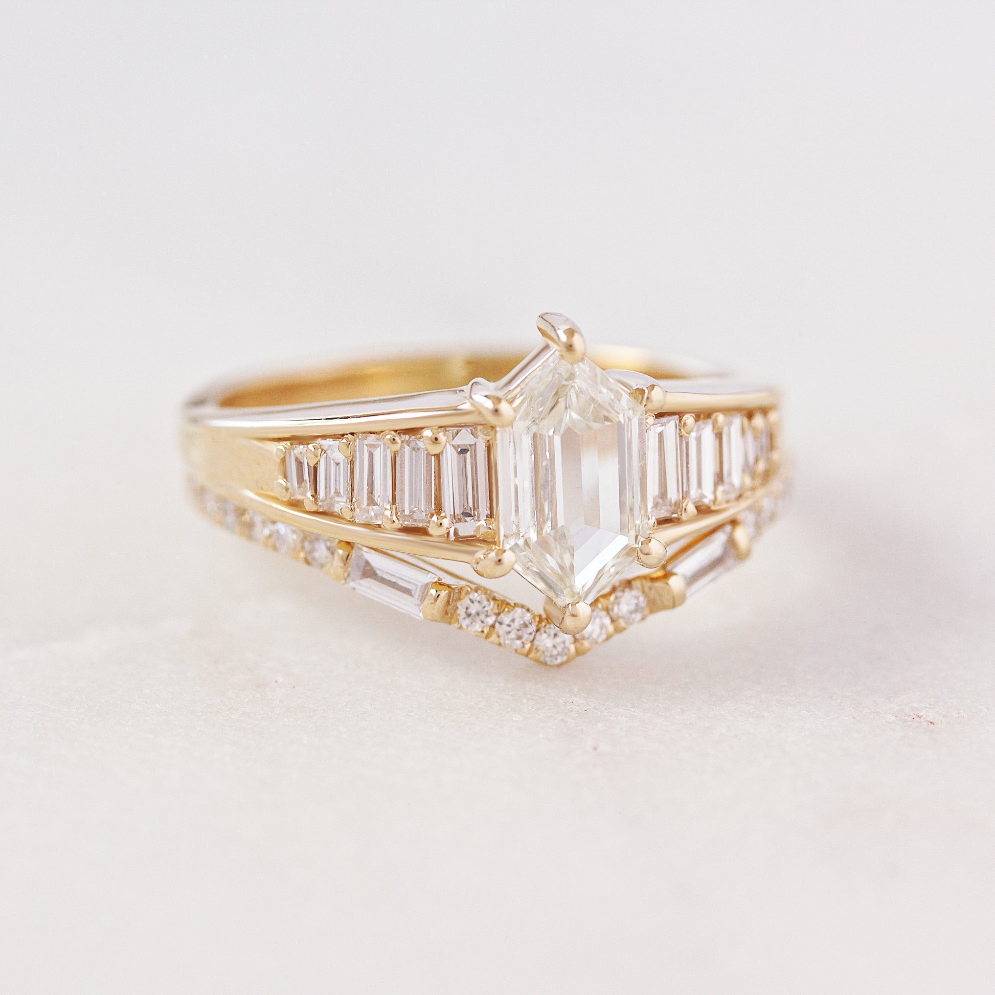 Hexagon Diamond Engagement Ring Set