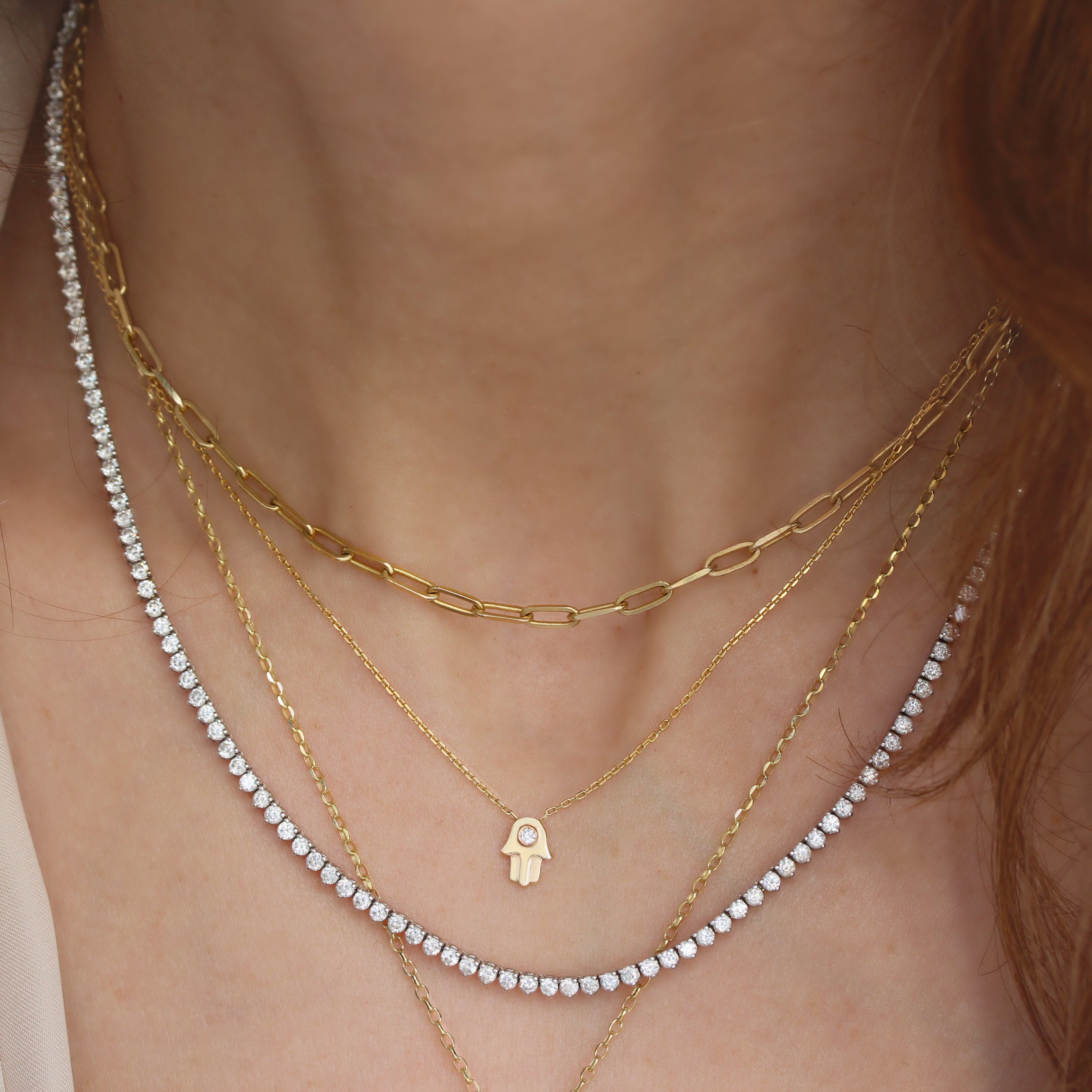 Tiny Diamond Hamsa Pendant Necklace, Evil Eye Fine Jewelry ♥