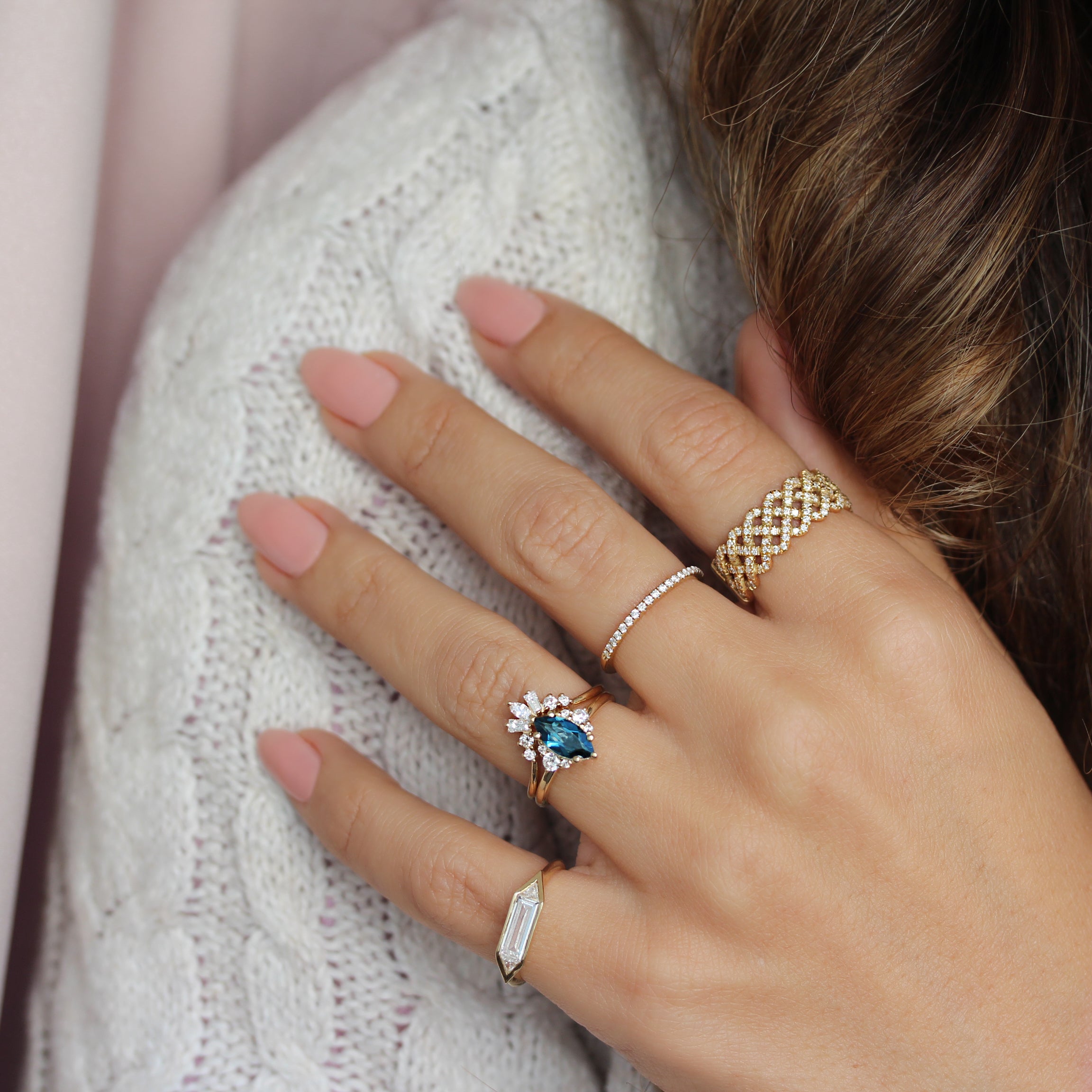 Marquise London Blue Topaz and Diamonds Unique Engagement Ring, Isabella ♥
