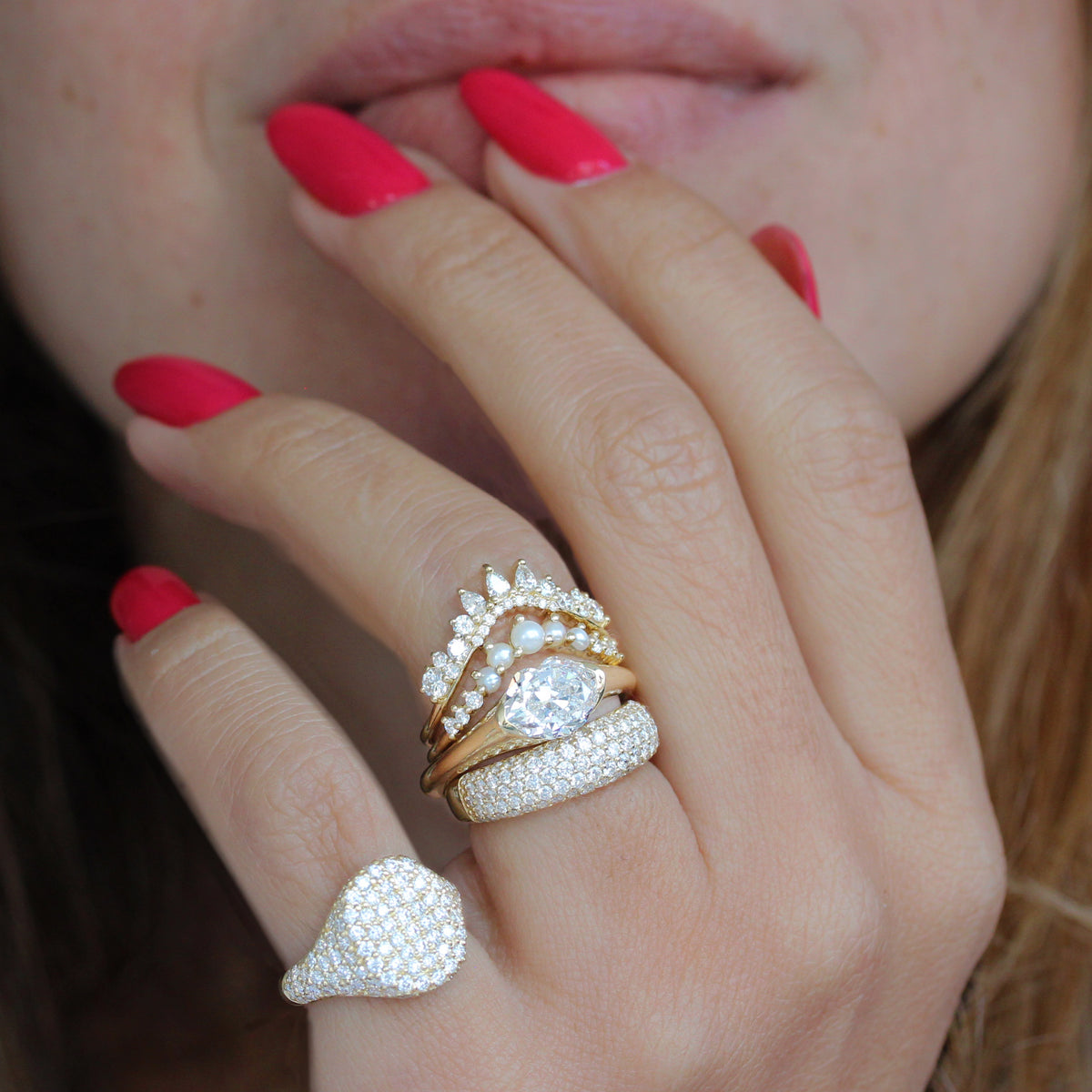 Pearls and Diamonds Dainty V-Ring