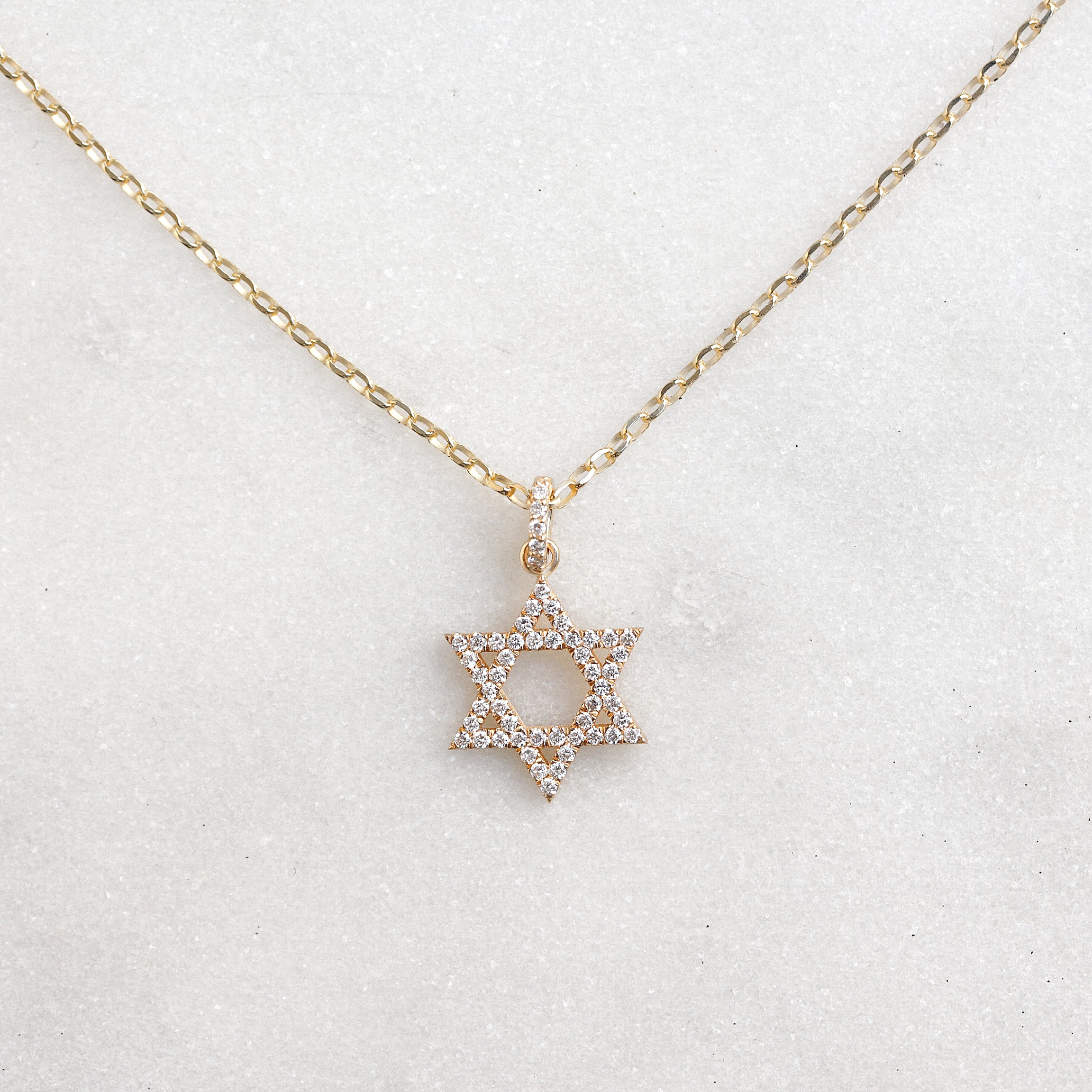 15mm Large Star of David Diamond Pendant Gold Necklace ♥