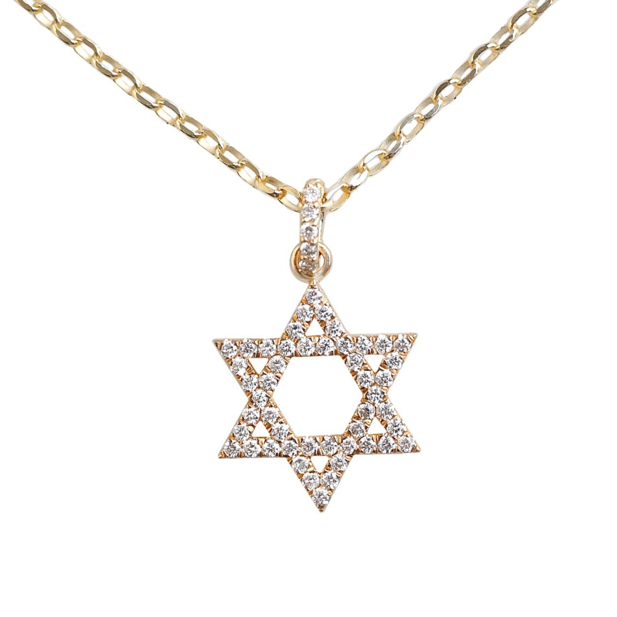 Large Star of David Diamond Pendant Gold Necklace ♥ 15mm