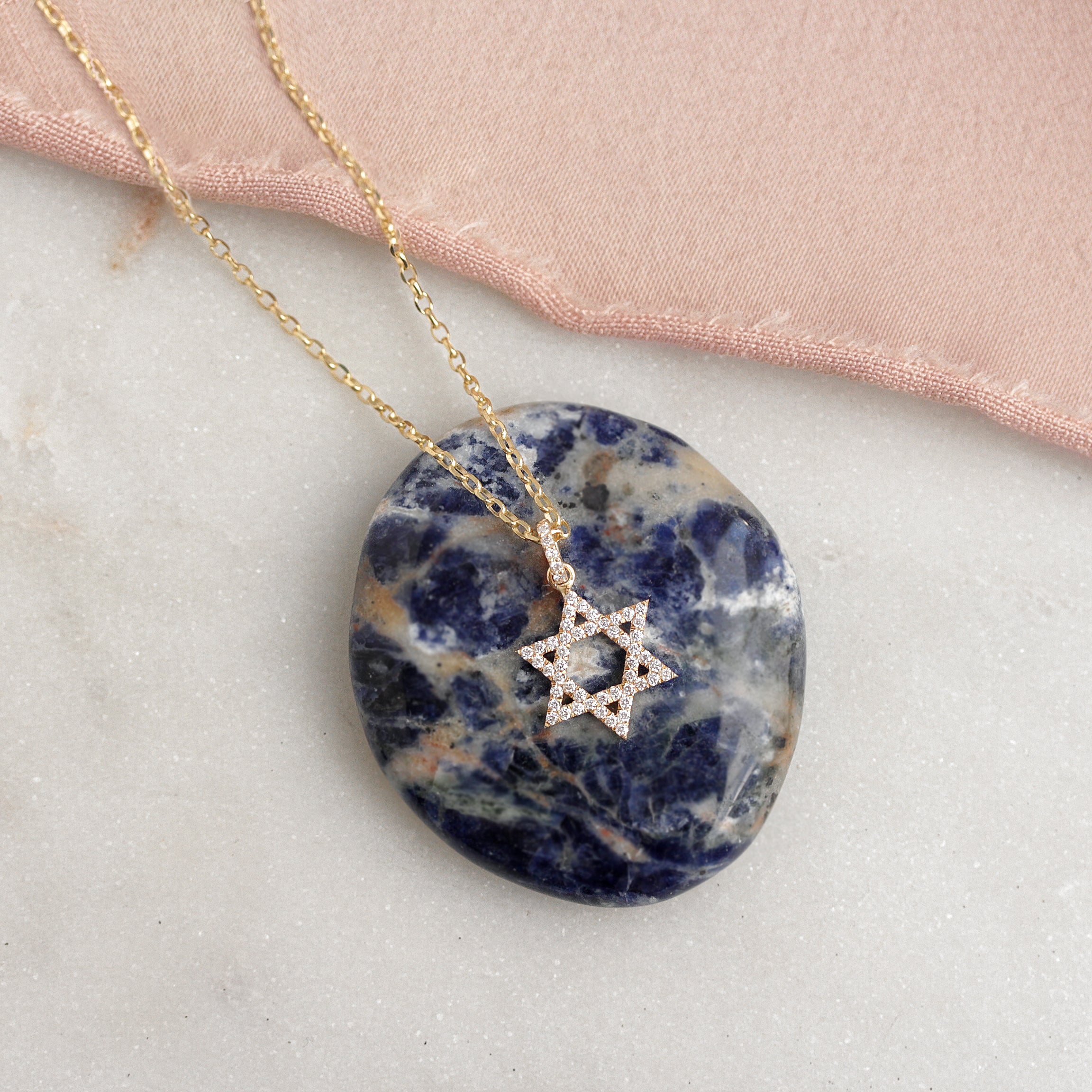 Large Star of David Diamond Pendant Gold Necklace ♥ 15mm 