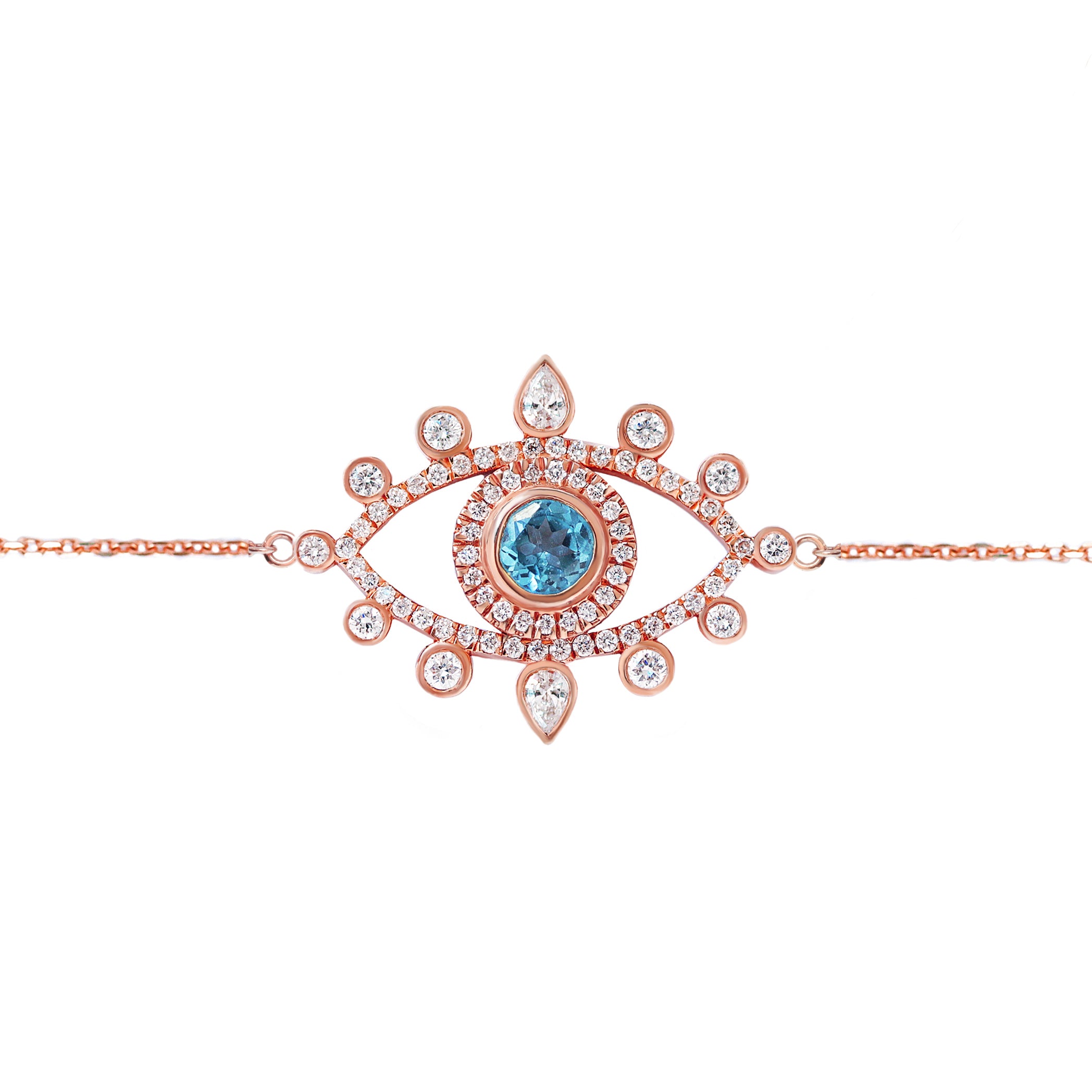 Large Evil Eye Blue Topaz & Diamonds Bracelet