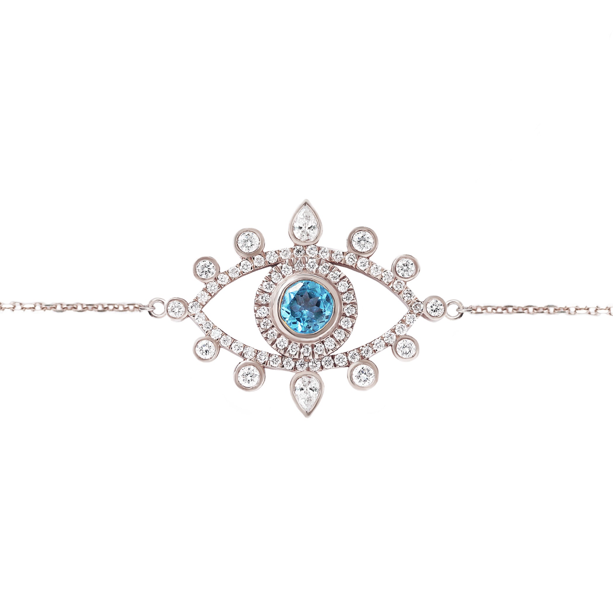 Large Evil Eye Blue Topaz & Diamonds Bracelet