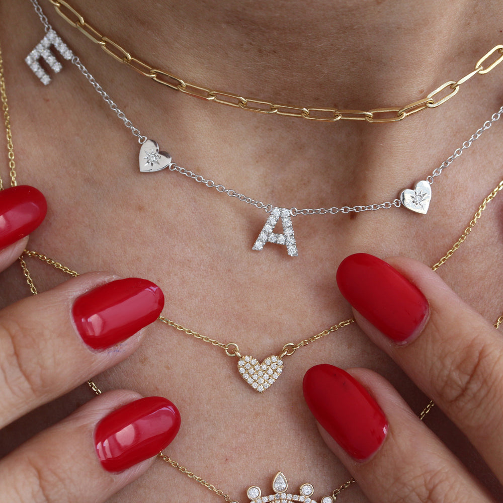 3 Letters and two Hearts and Pave Diamond Initials Personalized Neckla ...