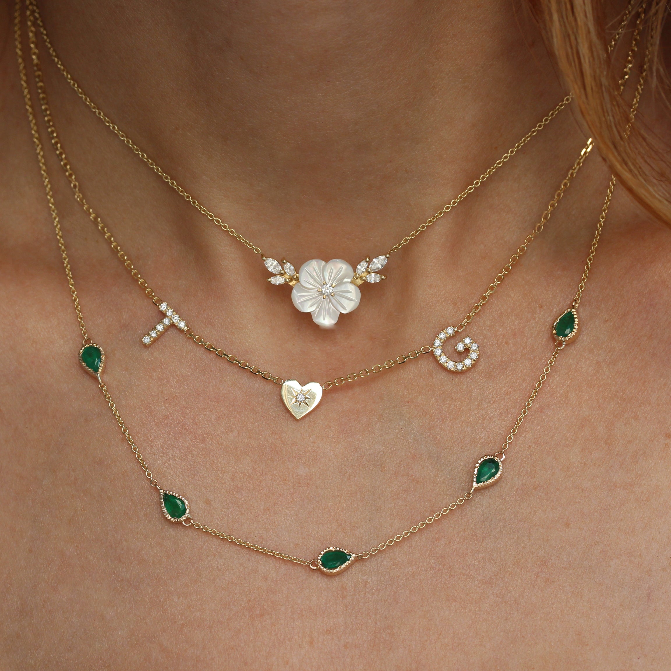 two diamond initials a heart yellow gold diamond personalized name necklace
