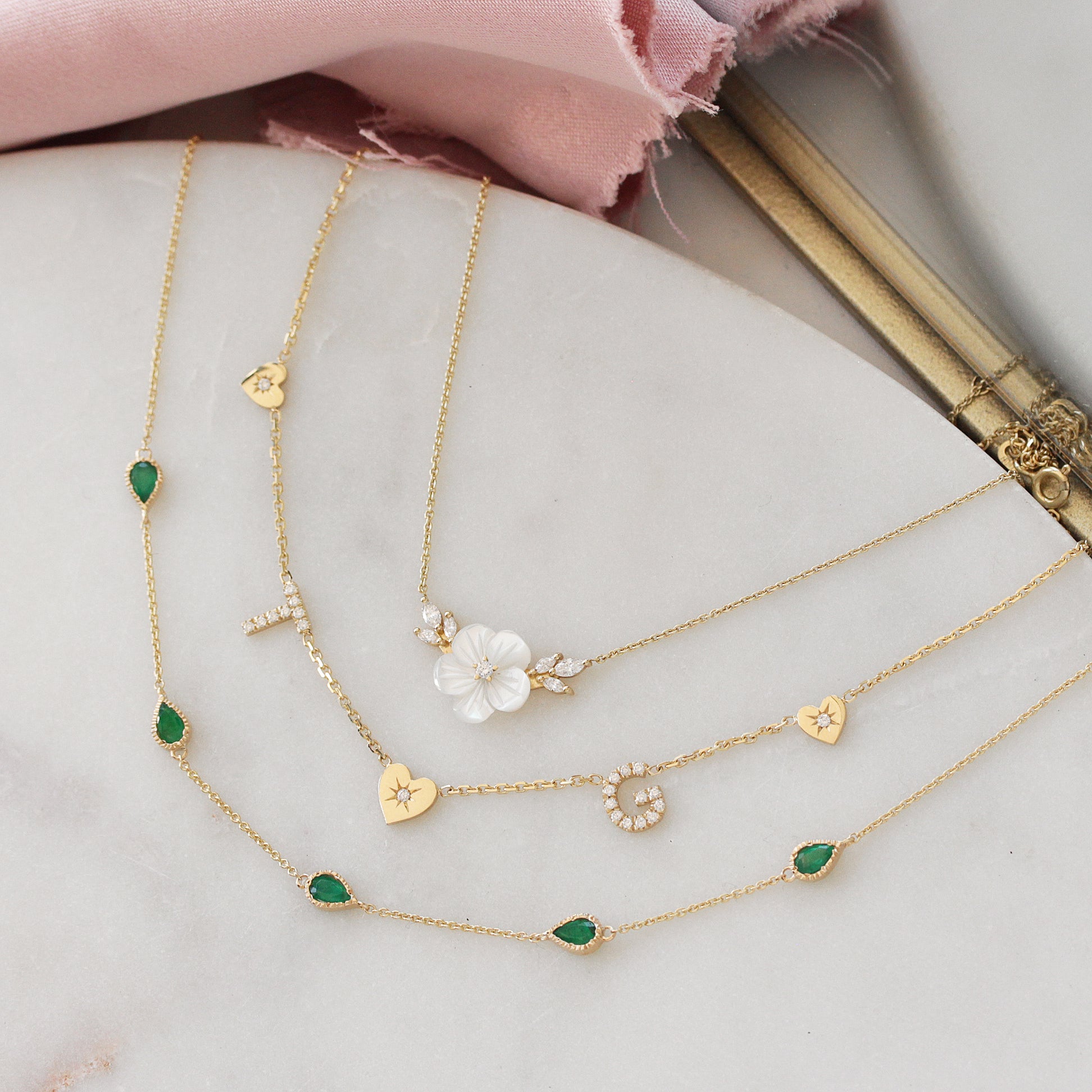 Hearts and Two Initials Pave Diamond Personalized Necklace