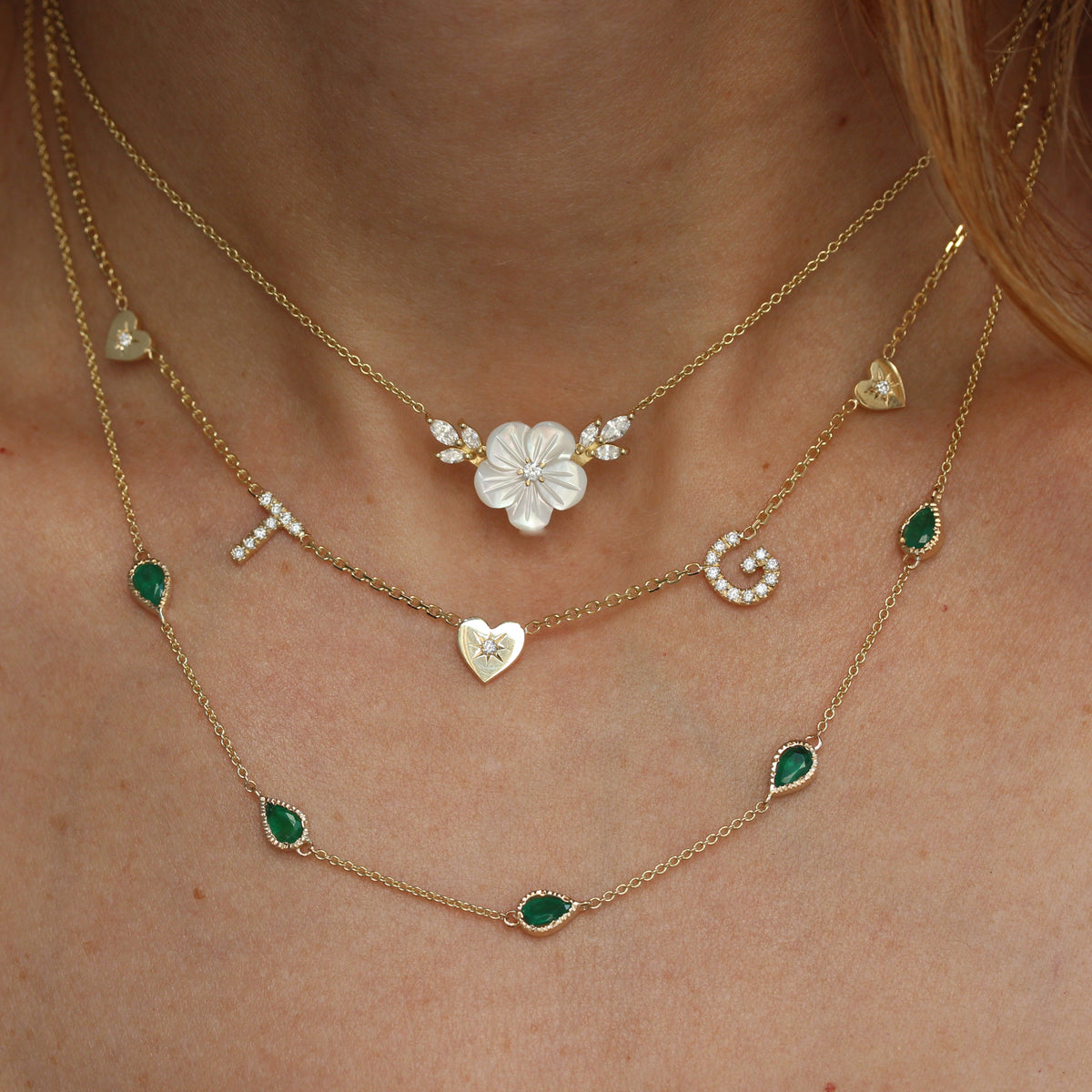 Hearts and Two Initials Pave Diamond Personalized Necklace ...