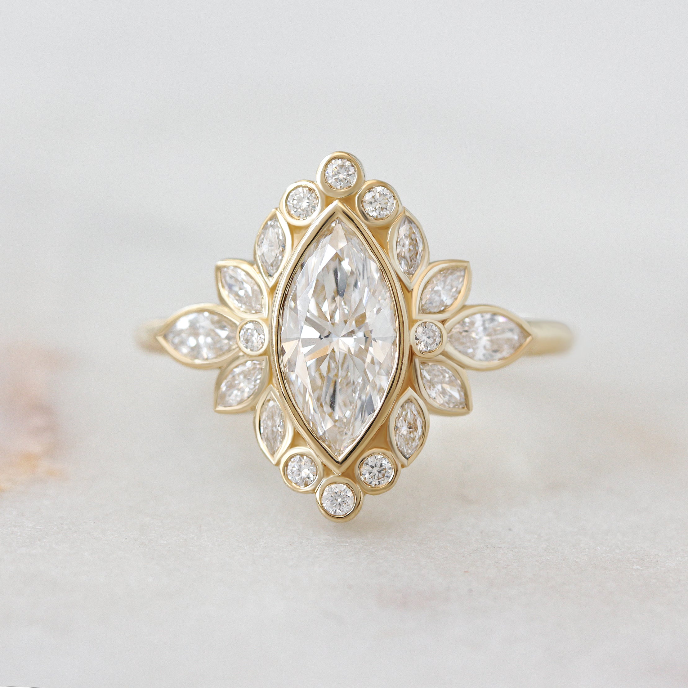 Marquise Diamonds 1.5 Carat, Bezel Setting Unique Engagement Ring Alicent