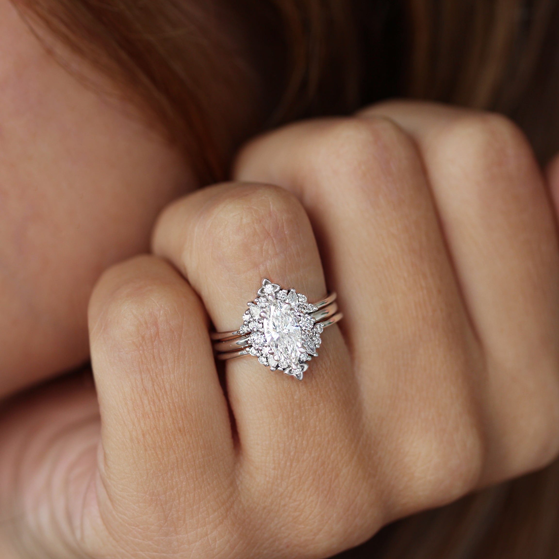 Marquise Diamond Modern Engagement Ring Isabella & Orchid Ring Guard