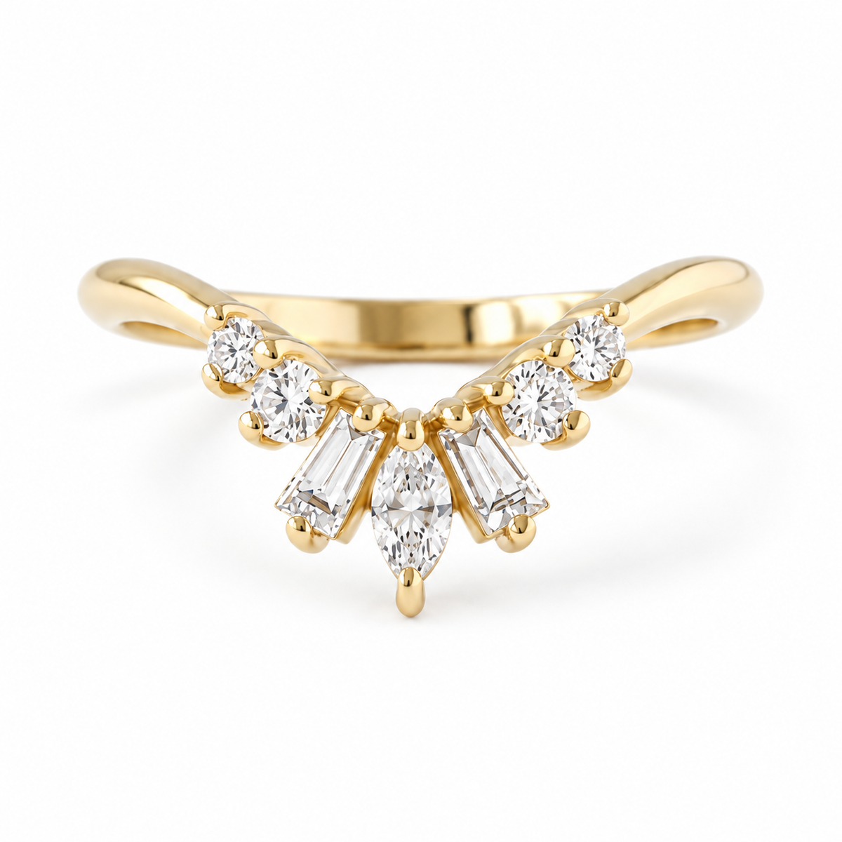 V Nesting Ring, marquise and taper diamonds, Yellow Gold Billy Silly Shiny Diamonds
