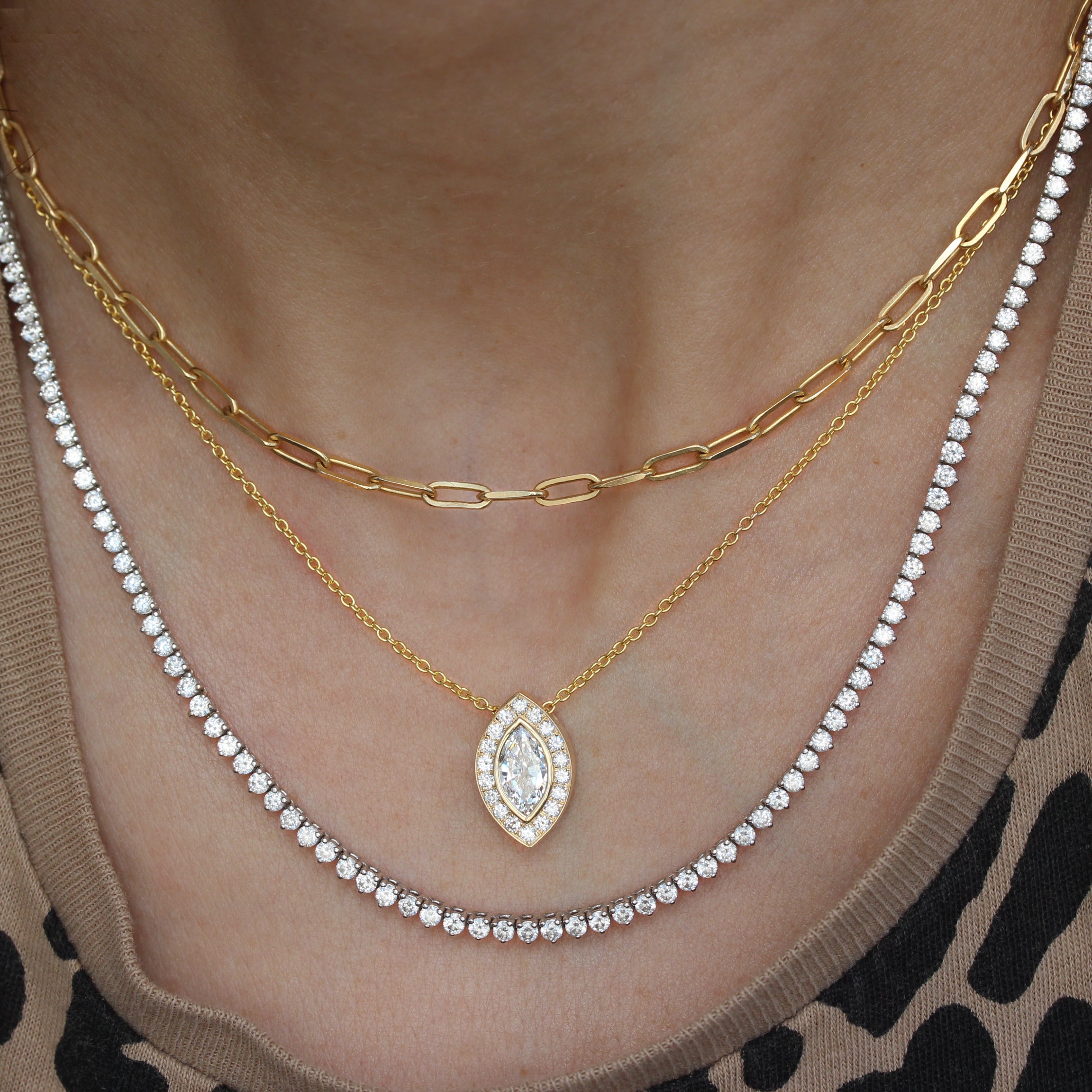 Marquise Diamond Halo Pendant Necklace ♥