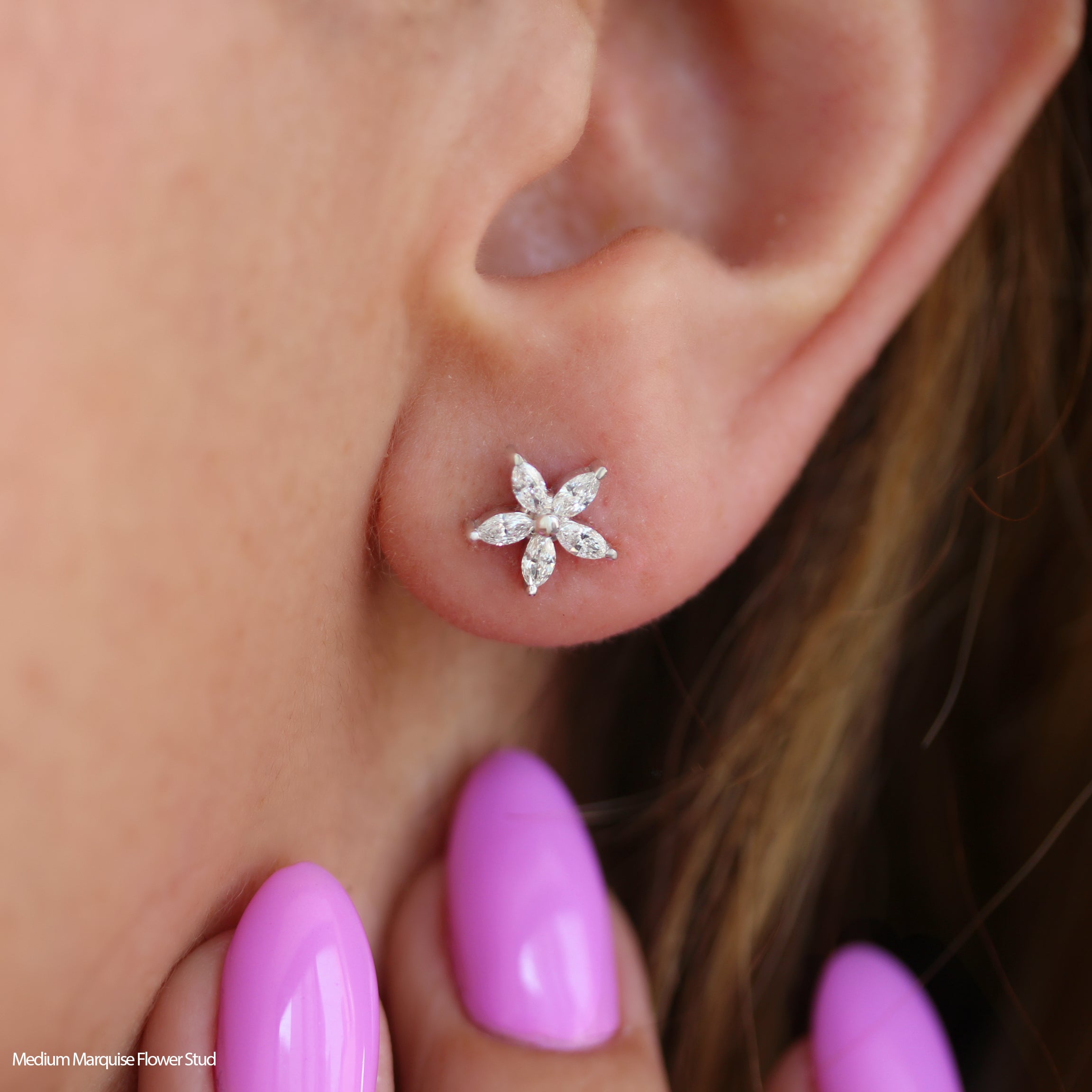 Marquise Diamond Flower Stud Earrings