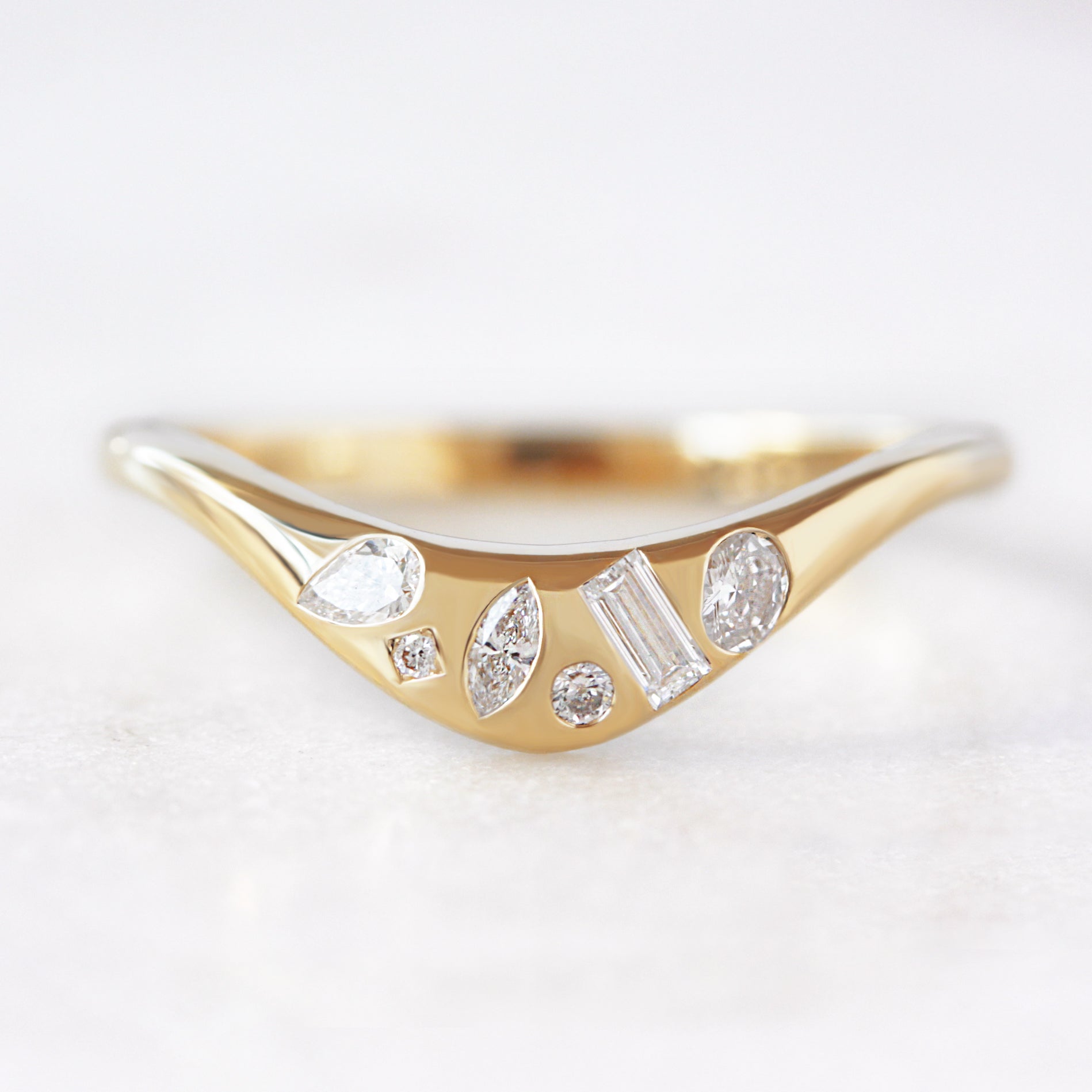 Mix Shape Natural Diamonds Curved Gold Wedding Nesting Ring - Melody