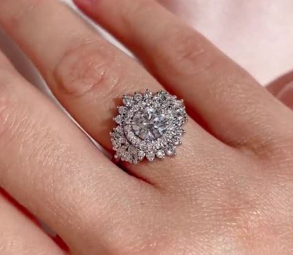 Double Halo Round Diamond Unique Statement Engagement Ring, "Monaco"