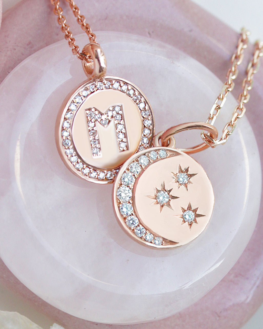 Diamond Crescent Moon & Stars Coin Pendant