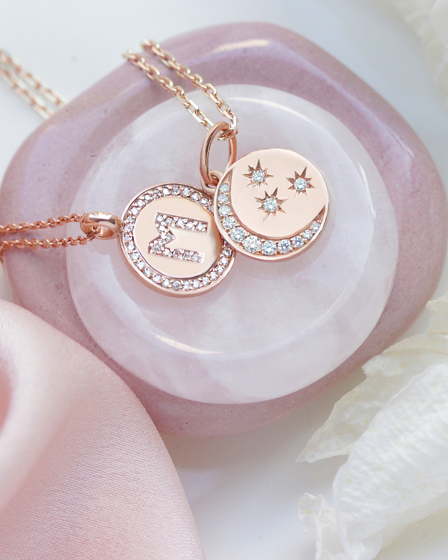 Diamond Crescent Moon & Stars Coin Pendant