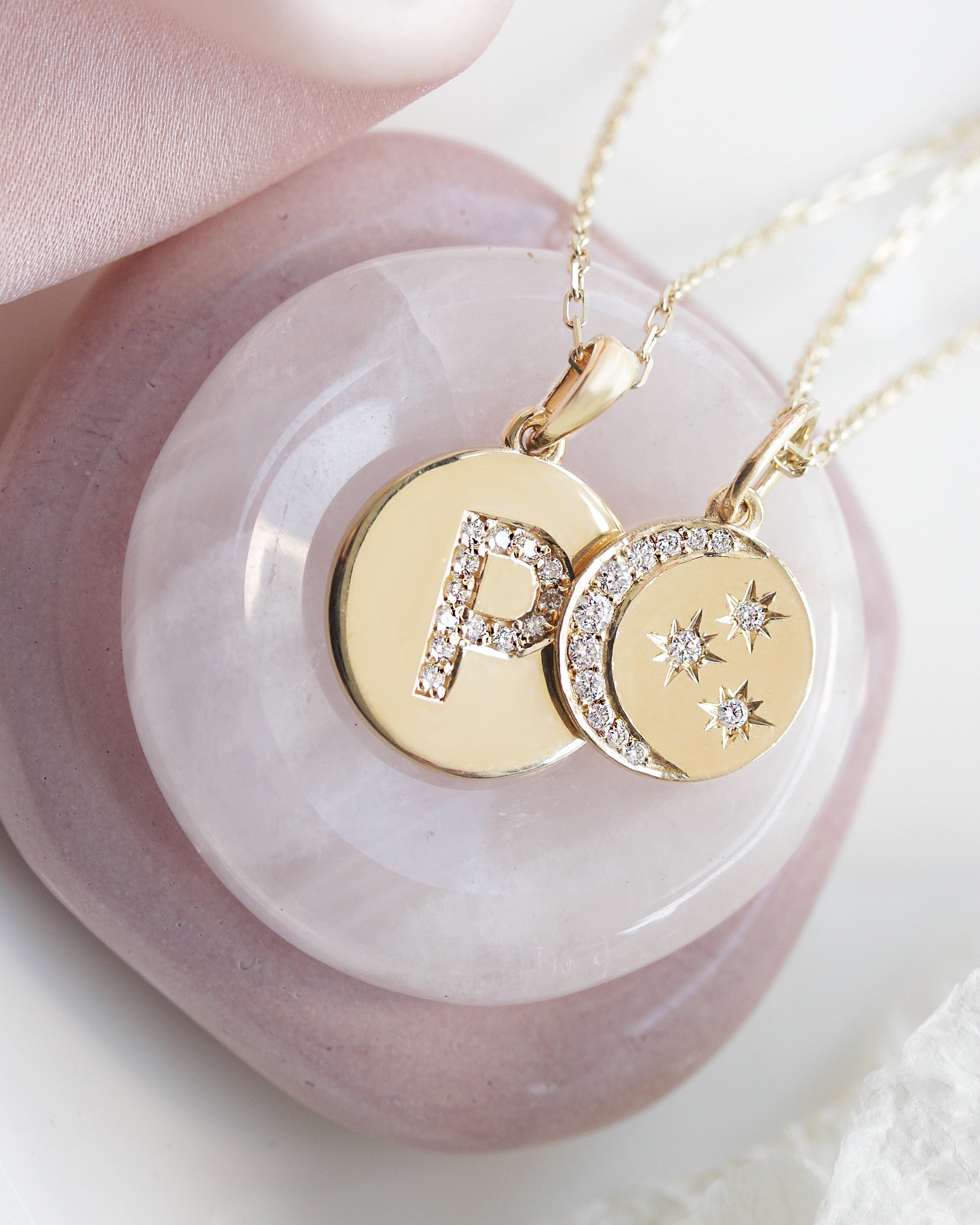 Diamond Crescent Moon & Stars Coin Pendant