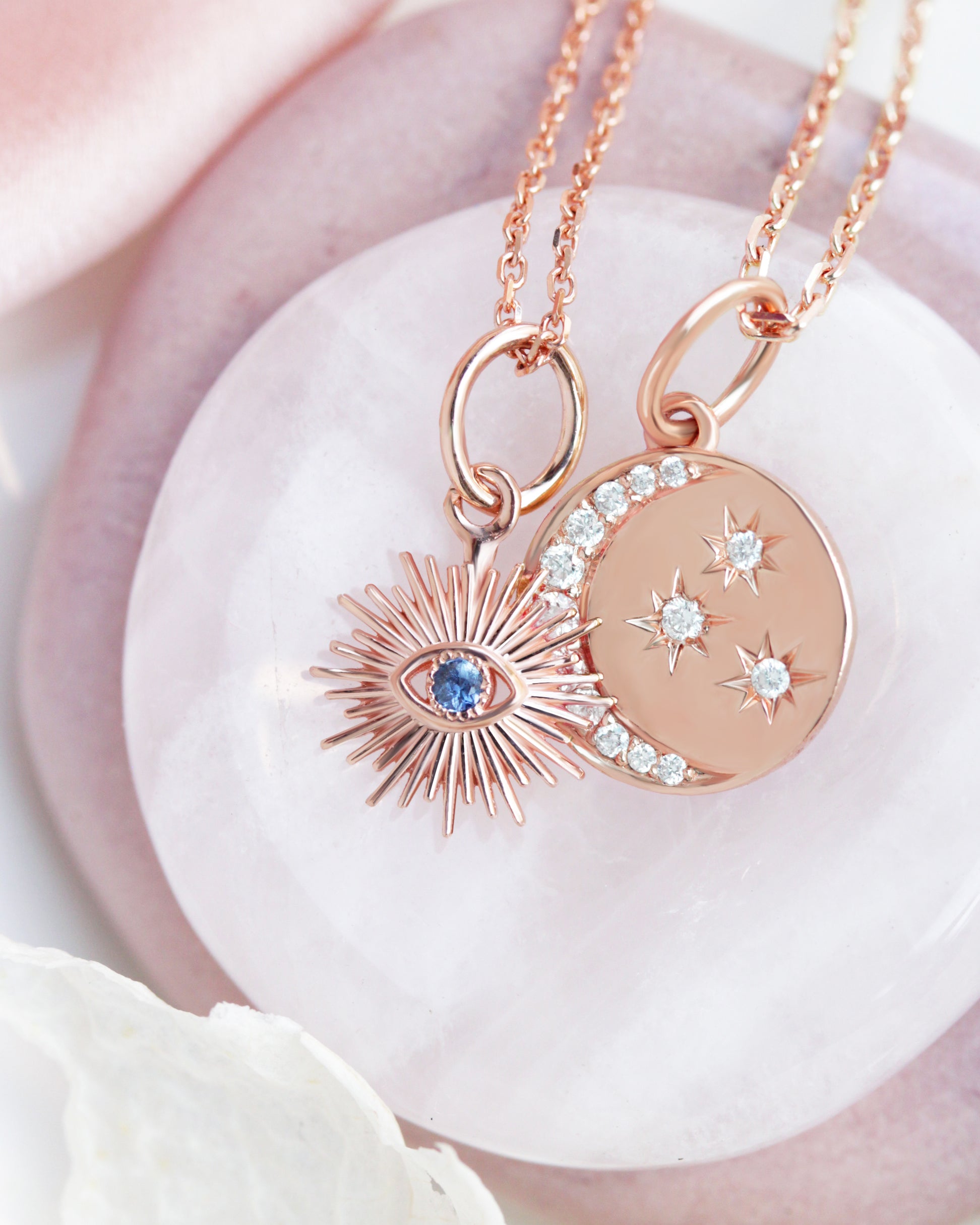 Diamond Crescent Moon & Stars Coin Pendant