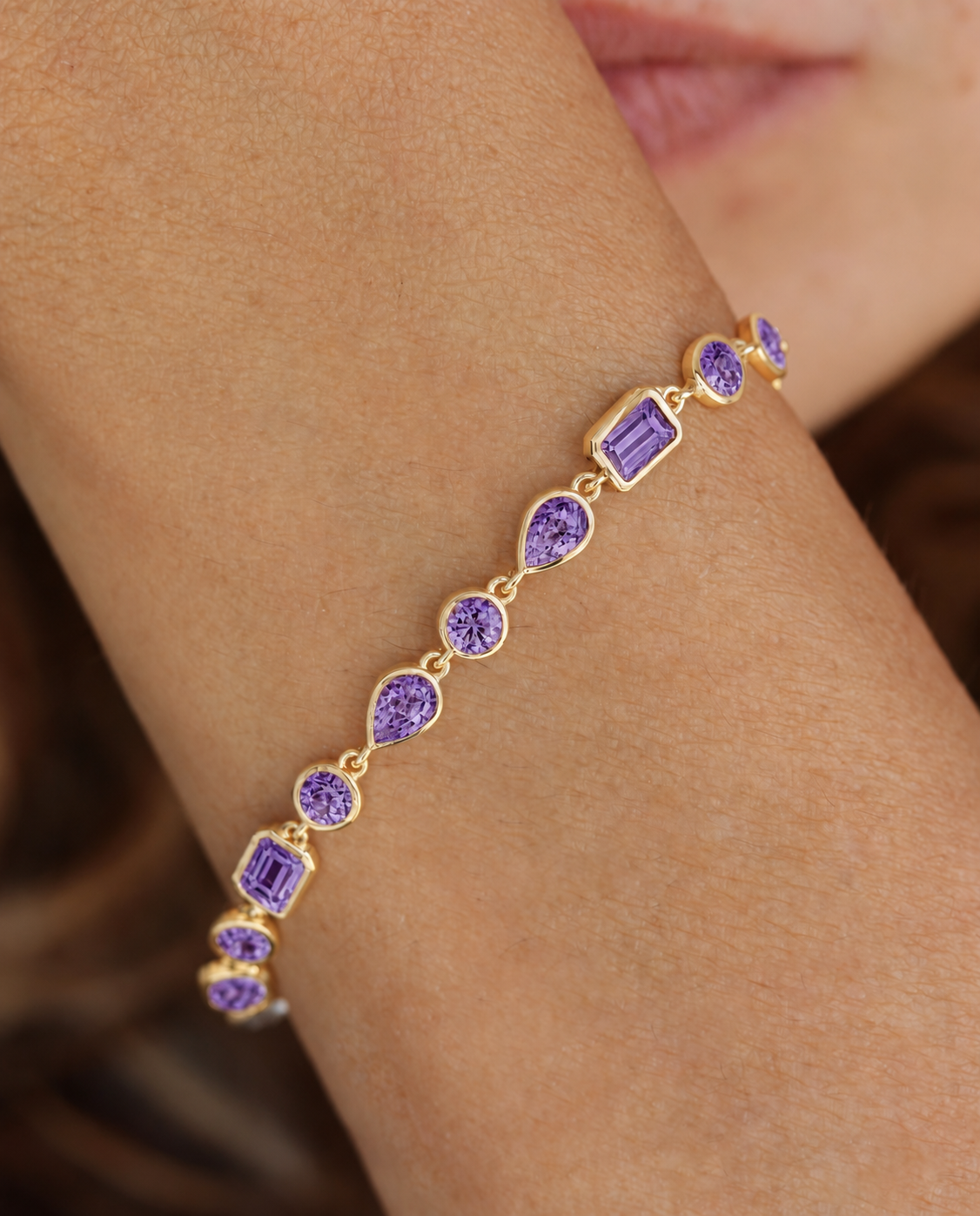 Multi Shape Bezel Set Amethyst Bracelet