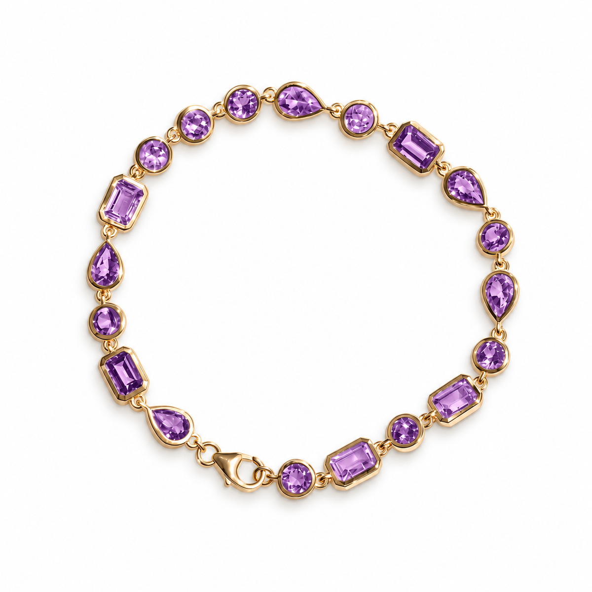 Multi Shape Bezel Set Amethyst Bracelet