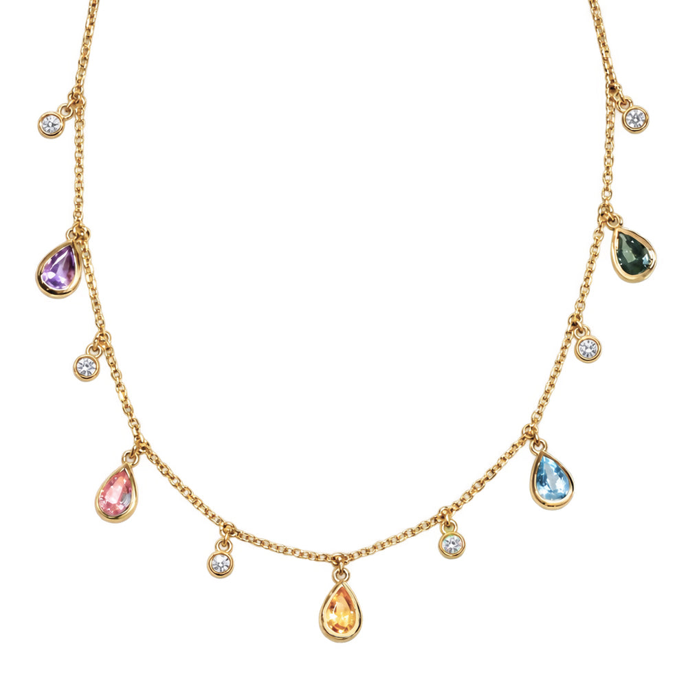 Rainbow Gemstone Teardrop Necklace – 14K Gold & Diamond, multicolor, mix gemstone, rainbow, 14K gold, white gold, rose gold, yellow gold, Citrine, Tourmaline, Topaz, amethyst ,  colorful , diamond