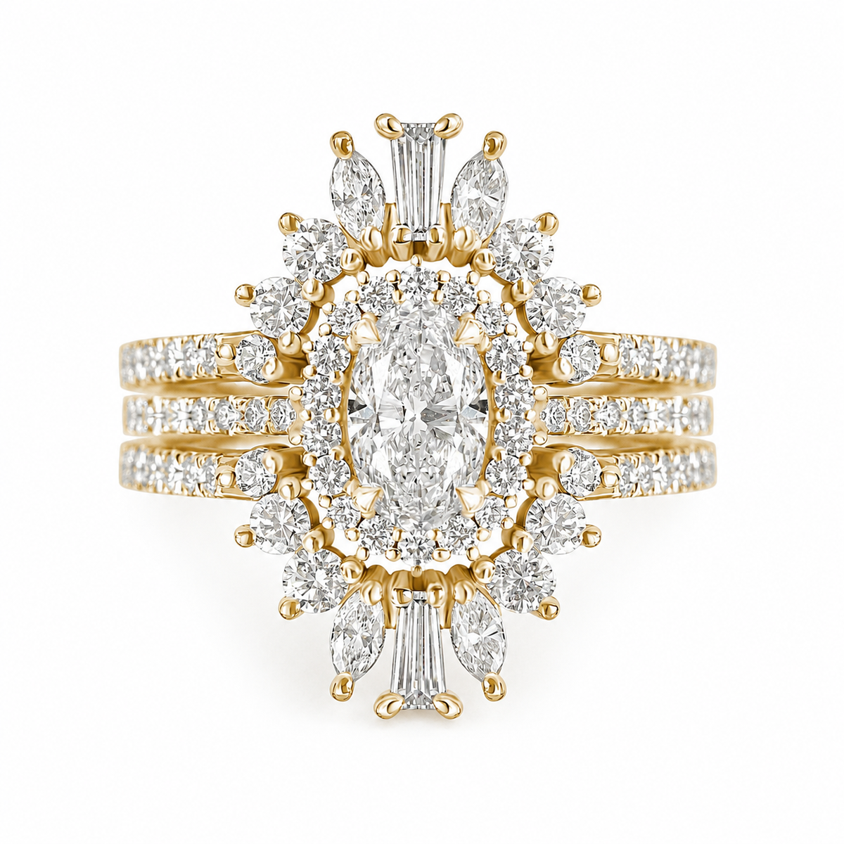 Oval Diamond Art Deco Wedding Ring Set, Maia