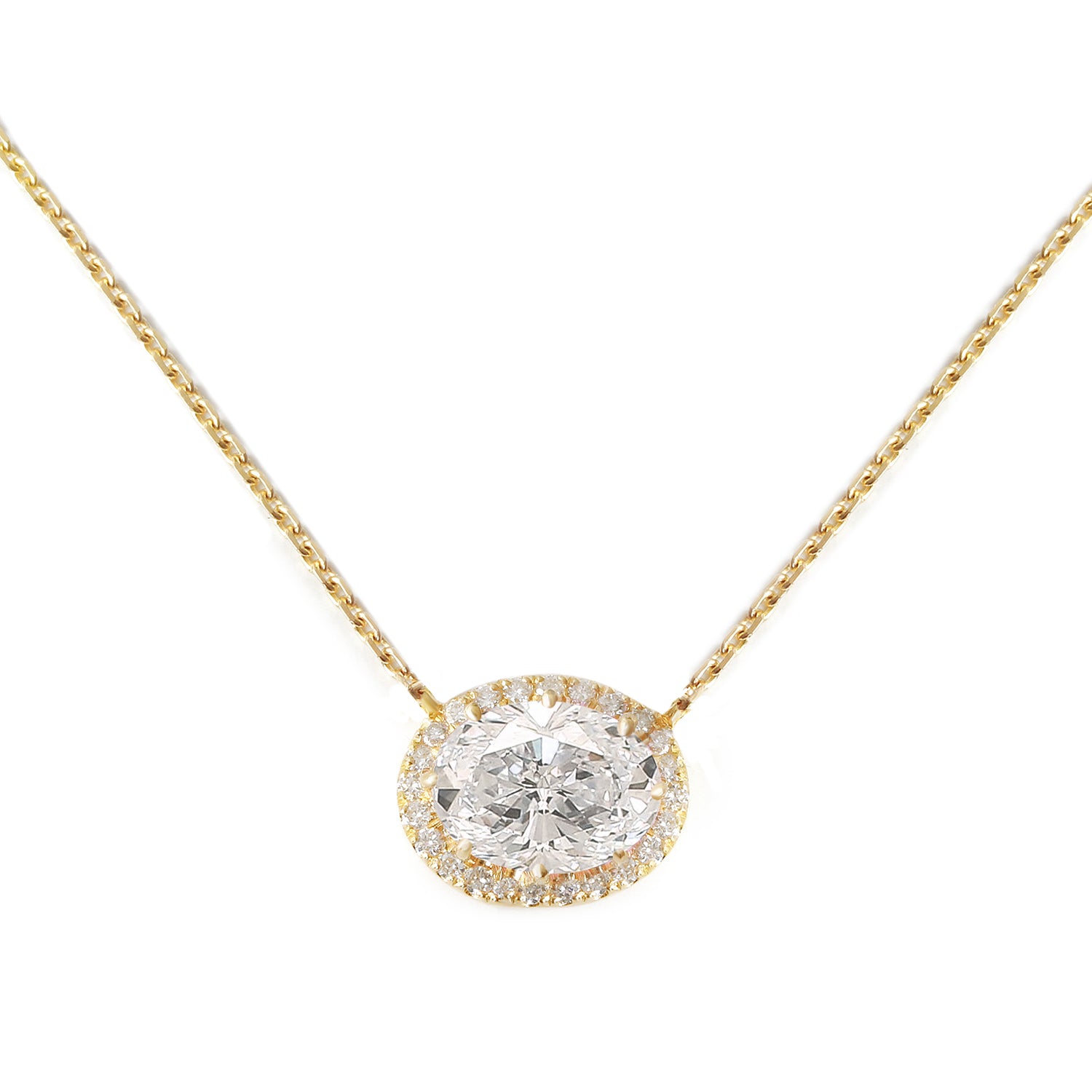 Oval Halo Diamond Pendant Necklace