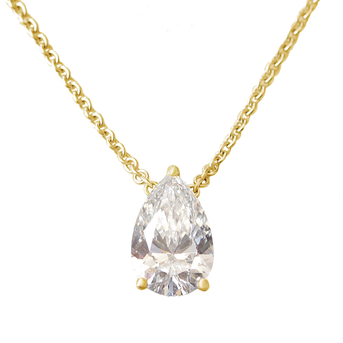 2CT Pear Diamond Prong Setting Solitaire Pendant Necklace