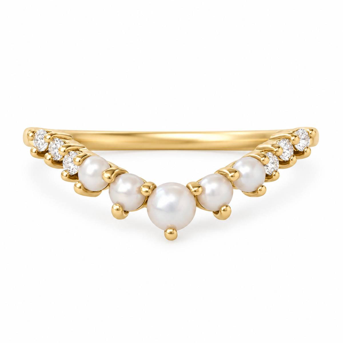 Pearls and Diamonds Dainty V-Ring