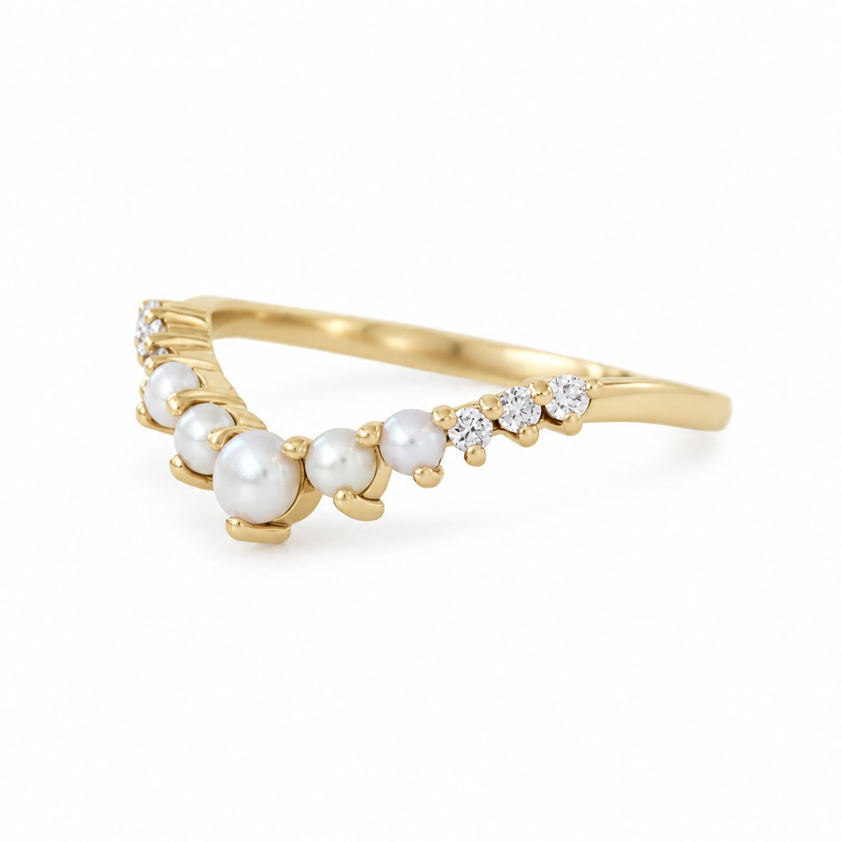 Pearls and Diamonds Dainty V-Ring