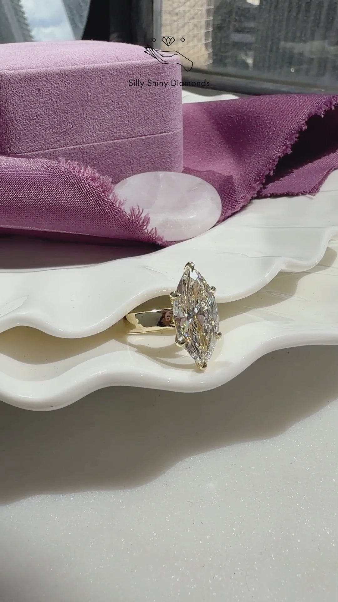 Wide Band Marquise Diamond Solitaire 4mm Band Engagement Ring Arya, 4ct marquise lab grown diamond, modern engagement ring. 6 prongs crown setting, Solitaire, bold, chuncky gold