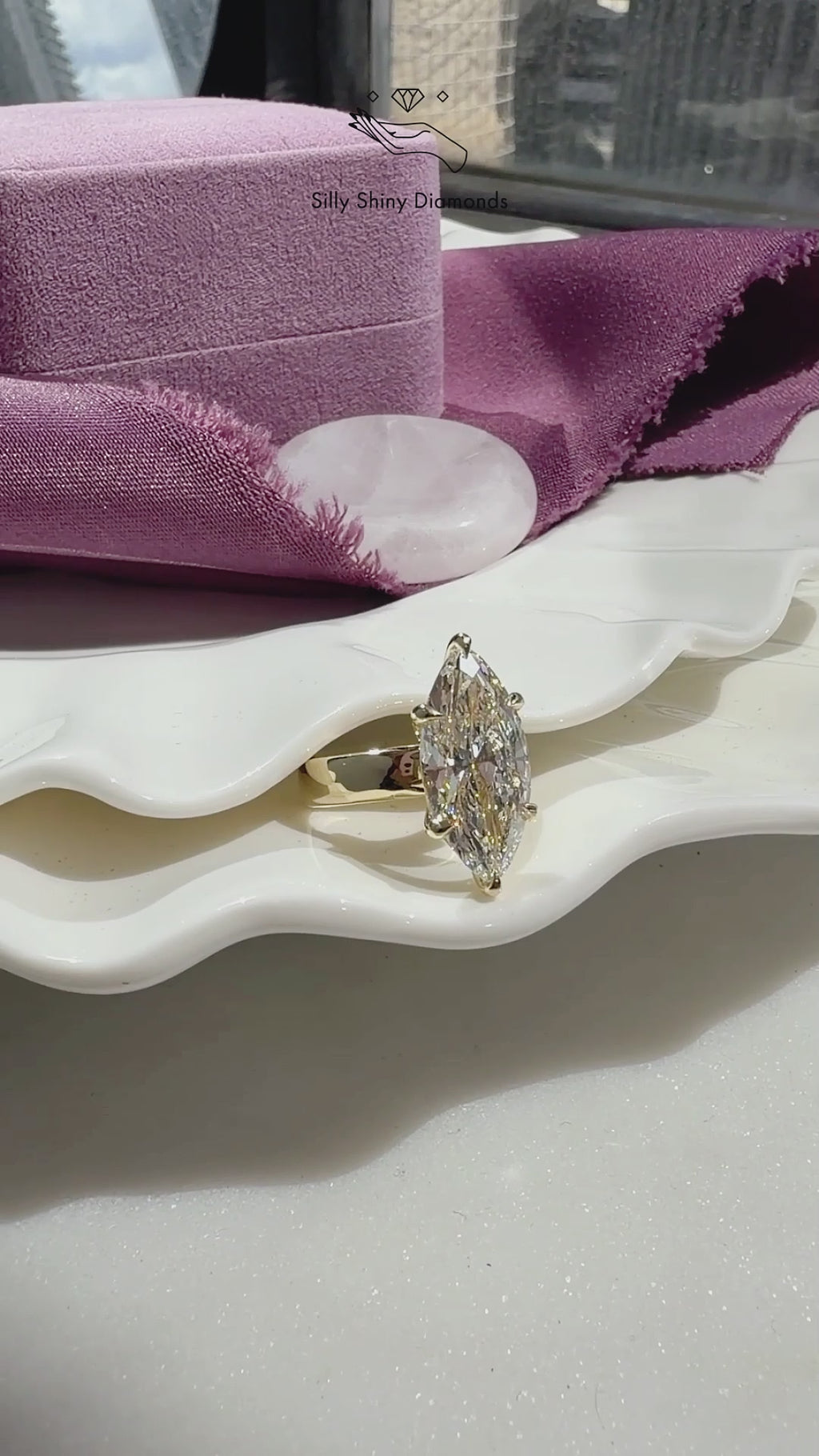 Wide Band Marquise Diamond Solitaire 4mm Band Engagement Ring Arya, 4ct marquise lab grown diamond, modern engagement ring. 6 prongs crown setting, Solitaire, bold, chuncky gold
