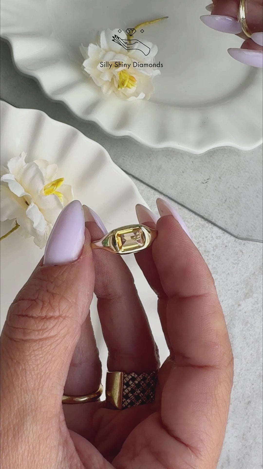 Emerald Cut Citrine Signet Ring – East West Bezel Set Chunky Gold Stat ...