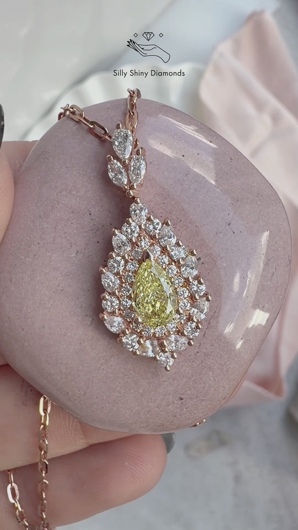 Pear Canary Yellow Diamond Double Halo Pendant Necklace, High Jewelry - Victoria, statement diamond necklace, high jewelry, luxury necklace, pear diamond necklace, yellow diamond, canary diamond